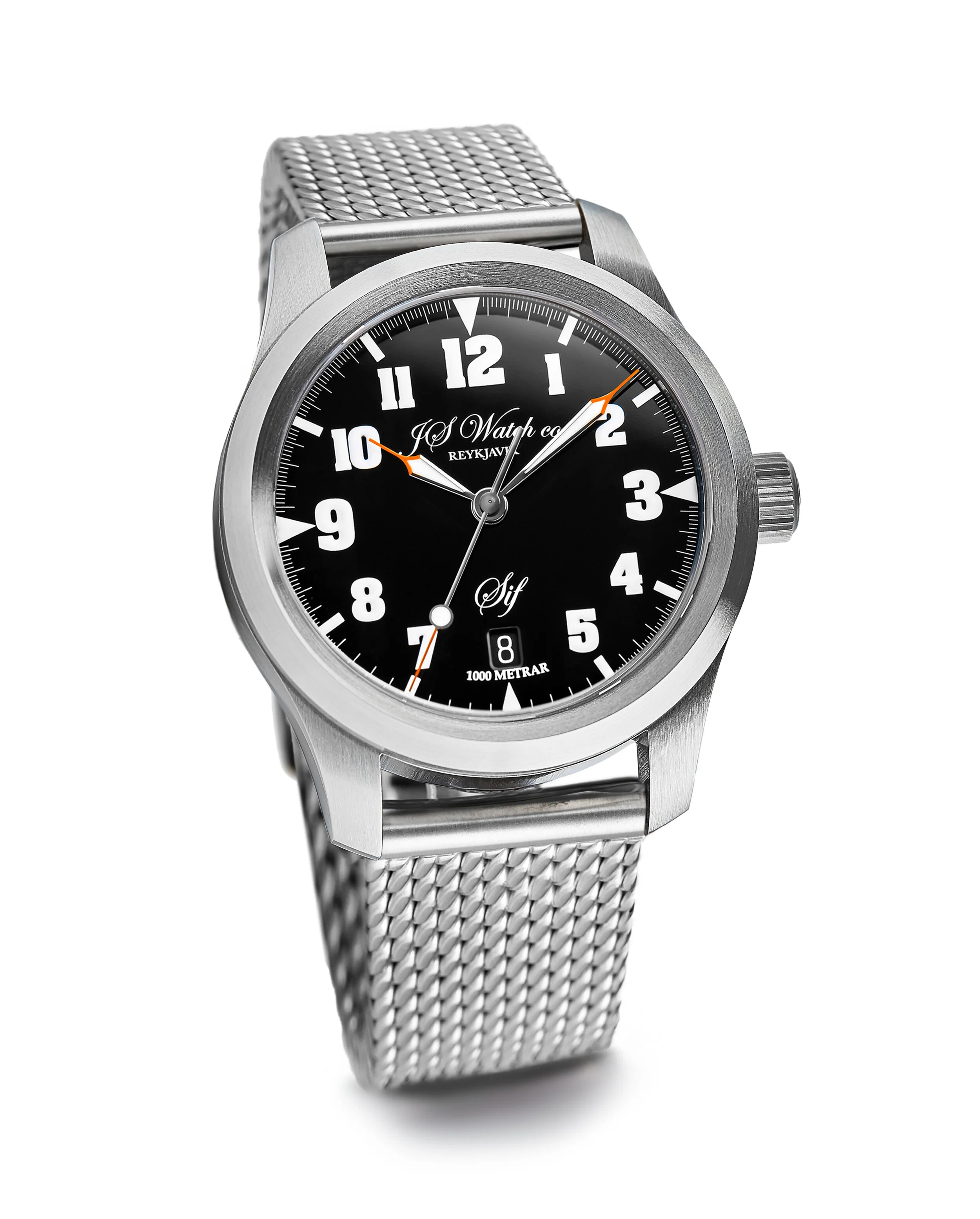 Sif NART Black dial Orange hands, Icelandic Watches, JS Watch Company Reykjavik