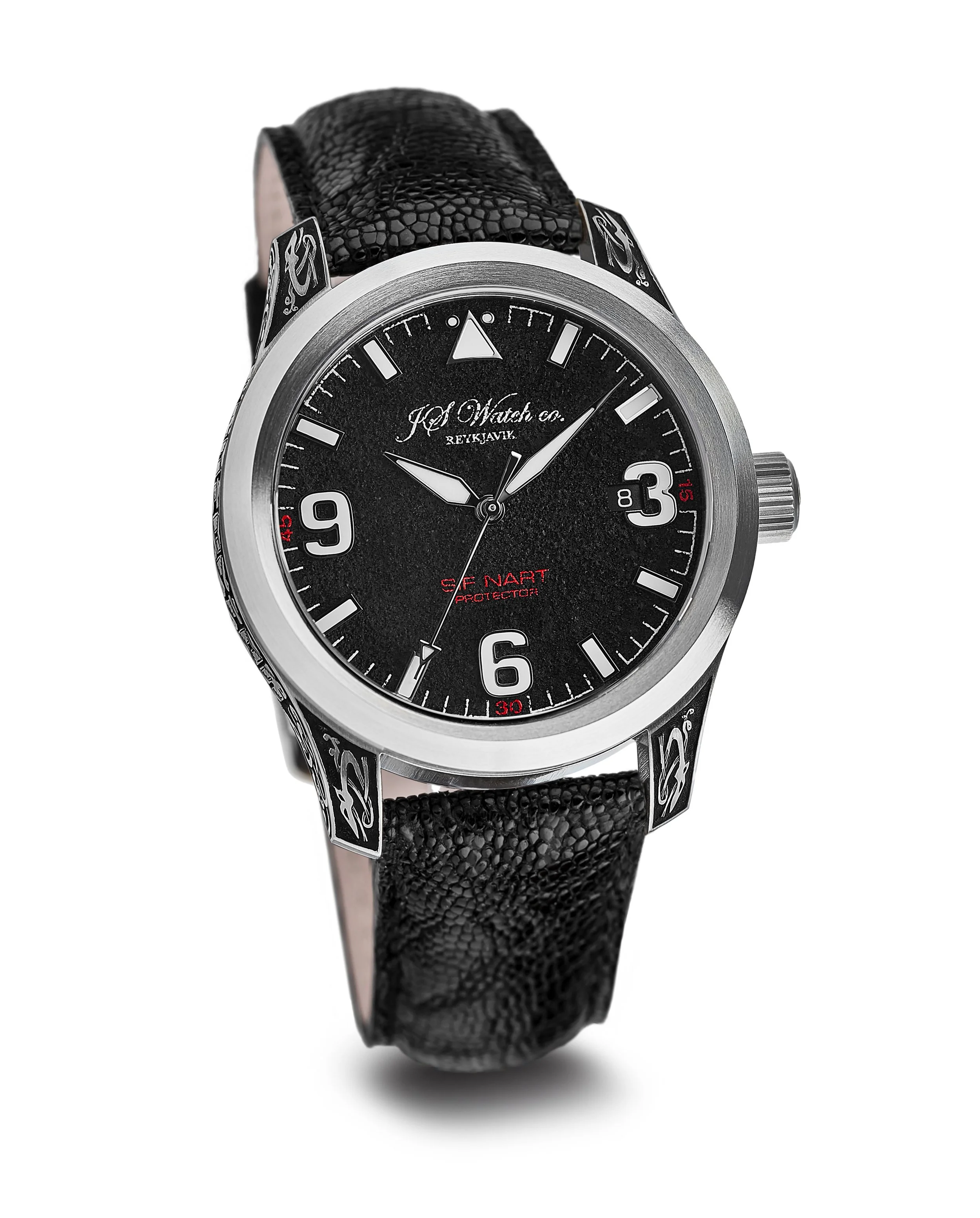 Sif NART Protector Volcano ash dial Black Ostrich leg strap