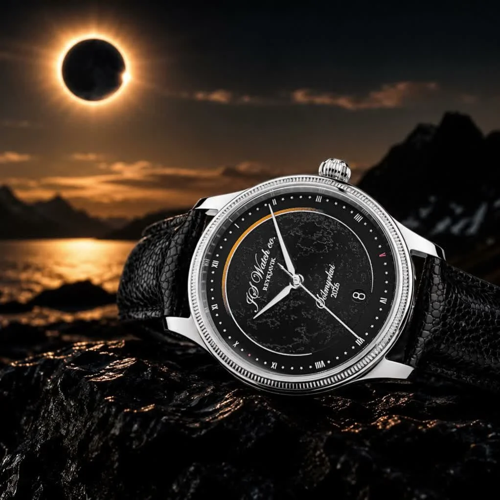 Introducing the Total Solar Eclipse Collection.

We are proud to unveil our newest limited edition, created to commemorate the total solar eclipse that will cross Iceland on 12 August 2026. Each watch is hand assembled in our workshop in Reykjav&iacu