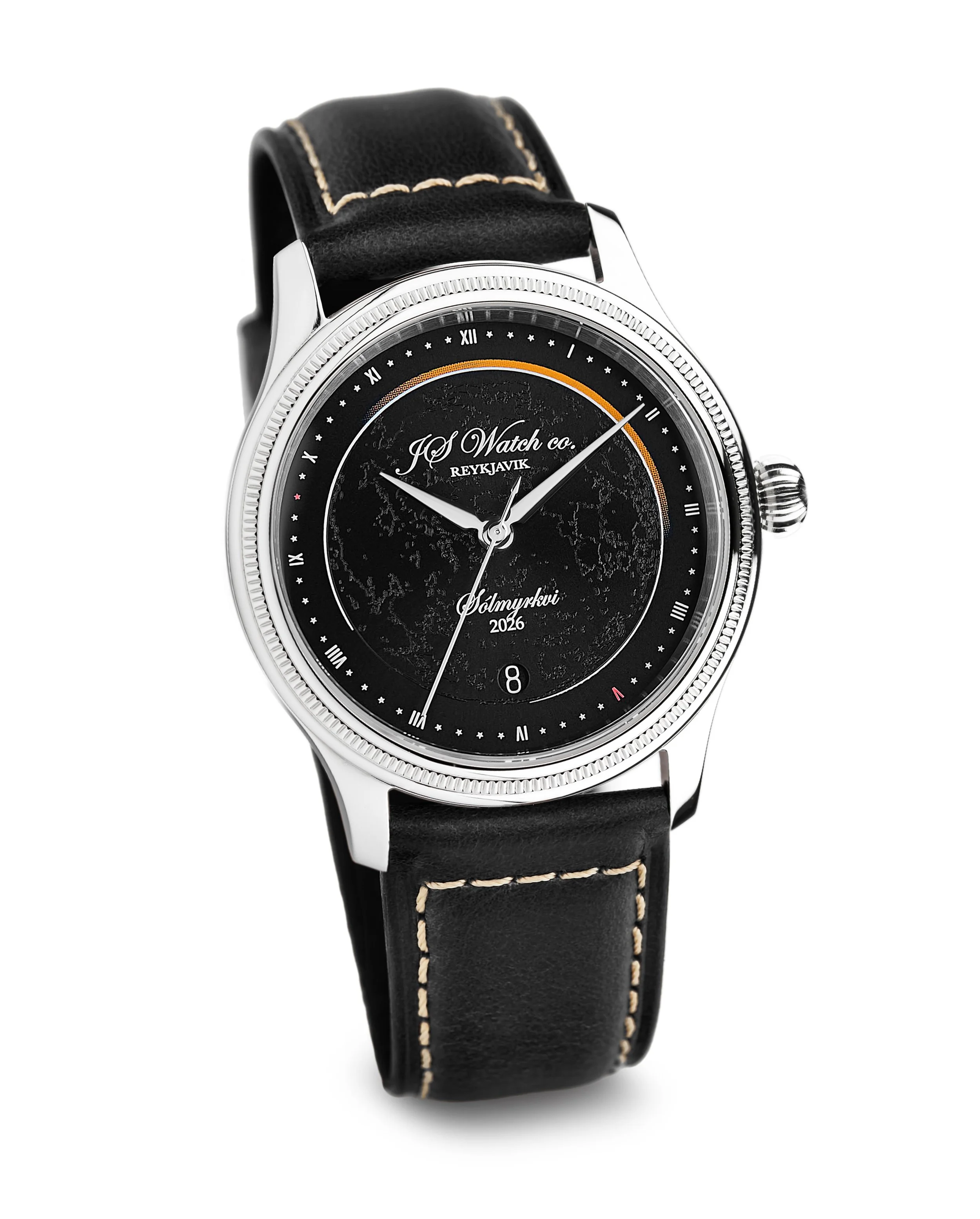  Total Eclipse 2026 Sunburst black dial Black calf strap 