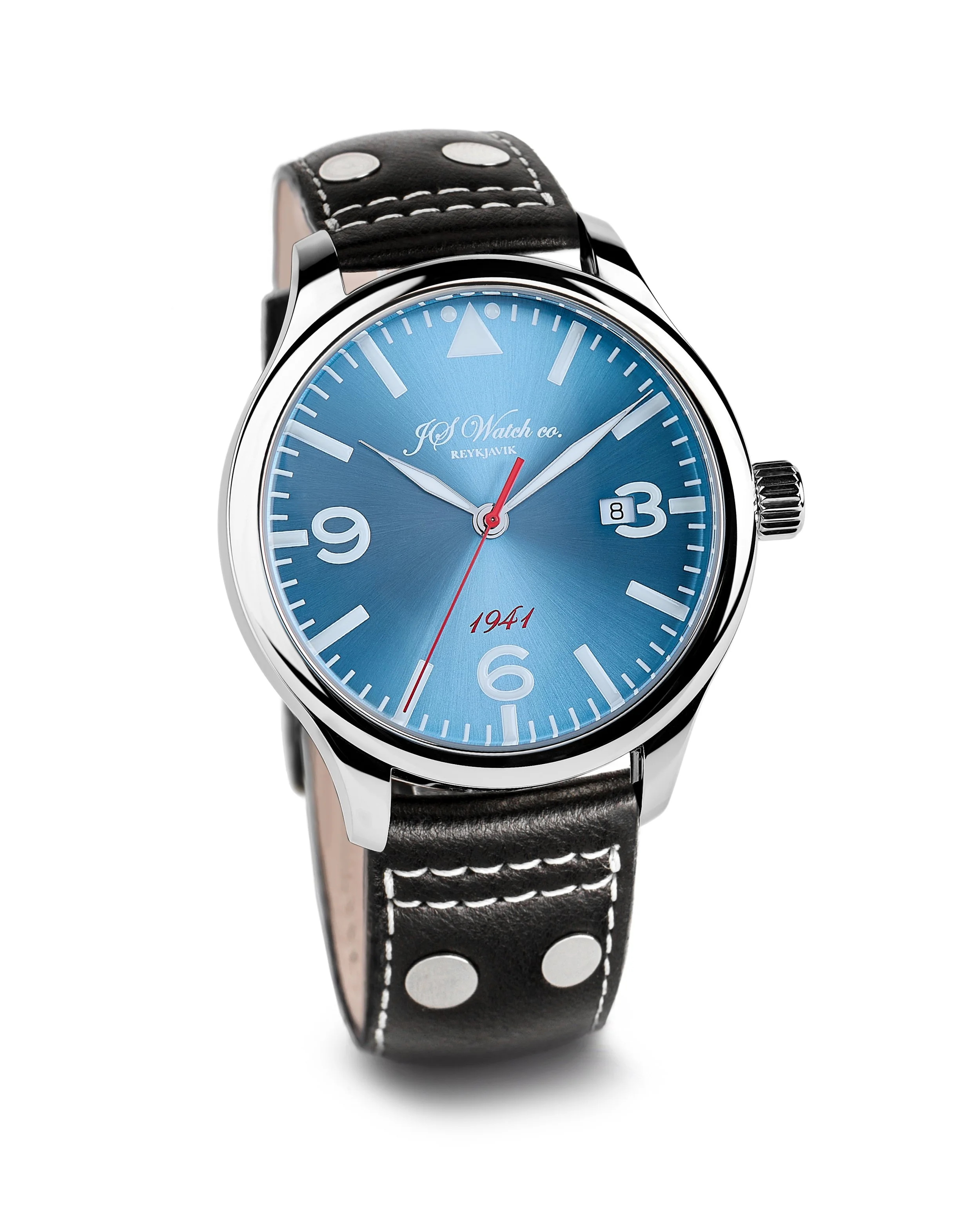  Frisland 1941 Glacier Blue Sunburst dial  Black Pilot strap 