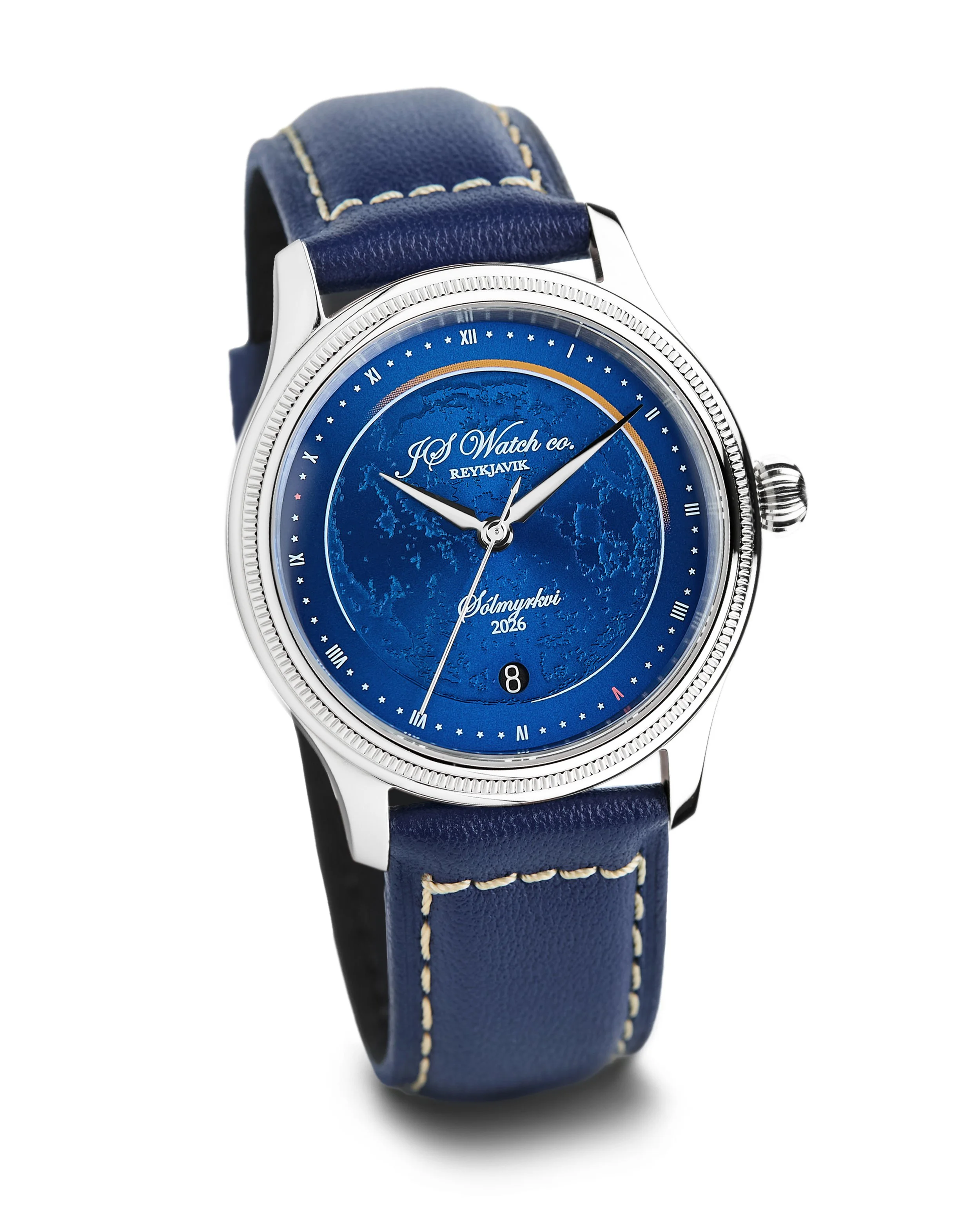  Total Eclipse 2026 Sunburst blue dial Blue calf strap 