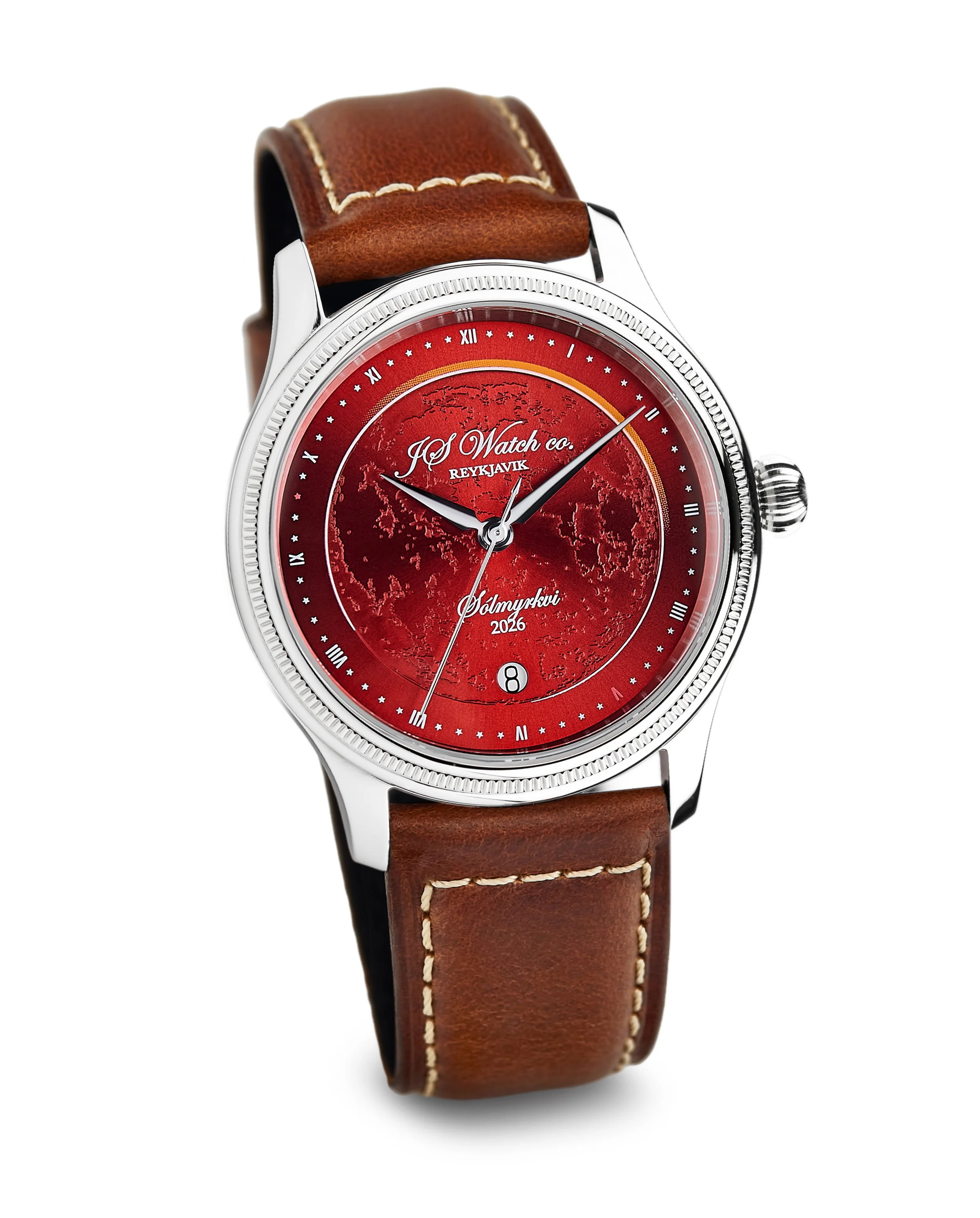  Total Eclipse 2026 Sunburst red dial Ruby red calf strap 
