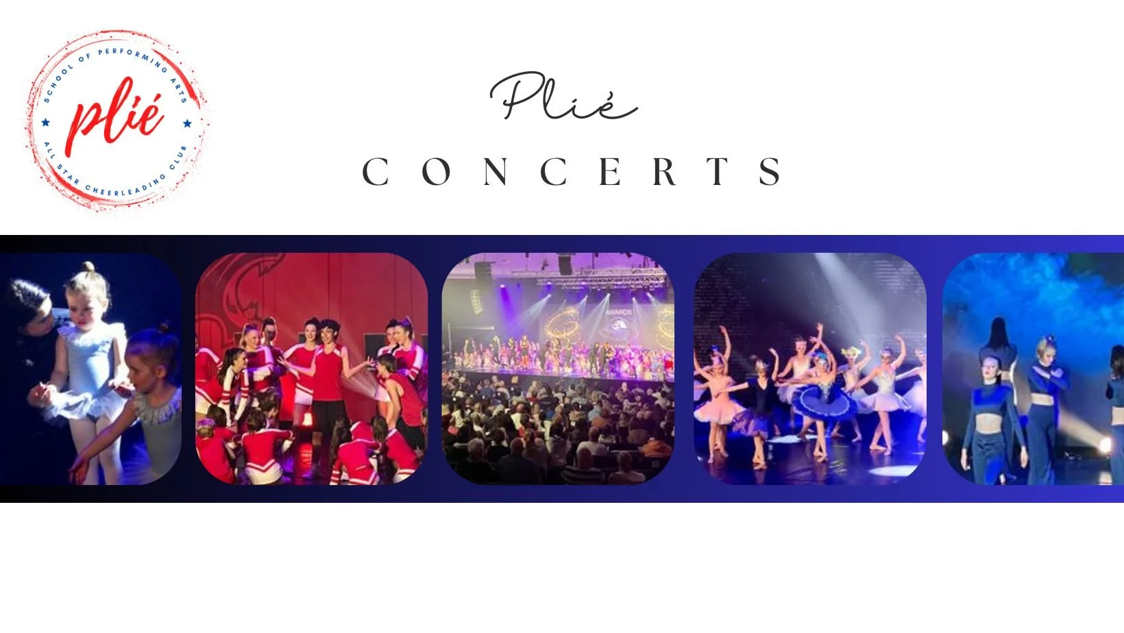 Plié Concerts: students performing ballet, jazz and group routines on stage