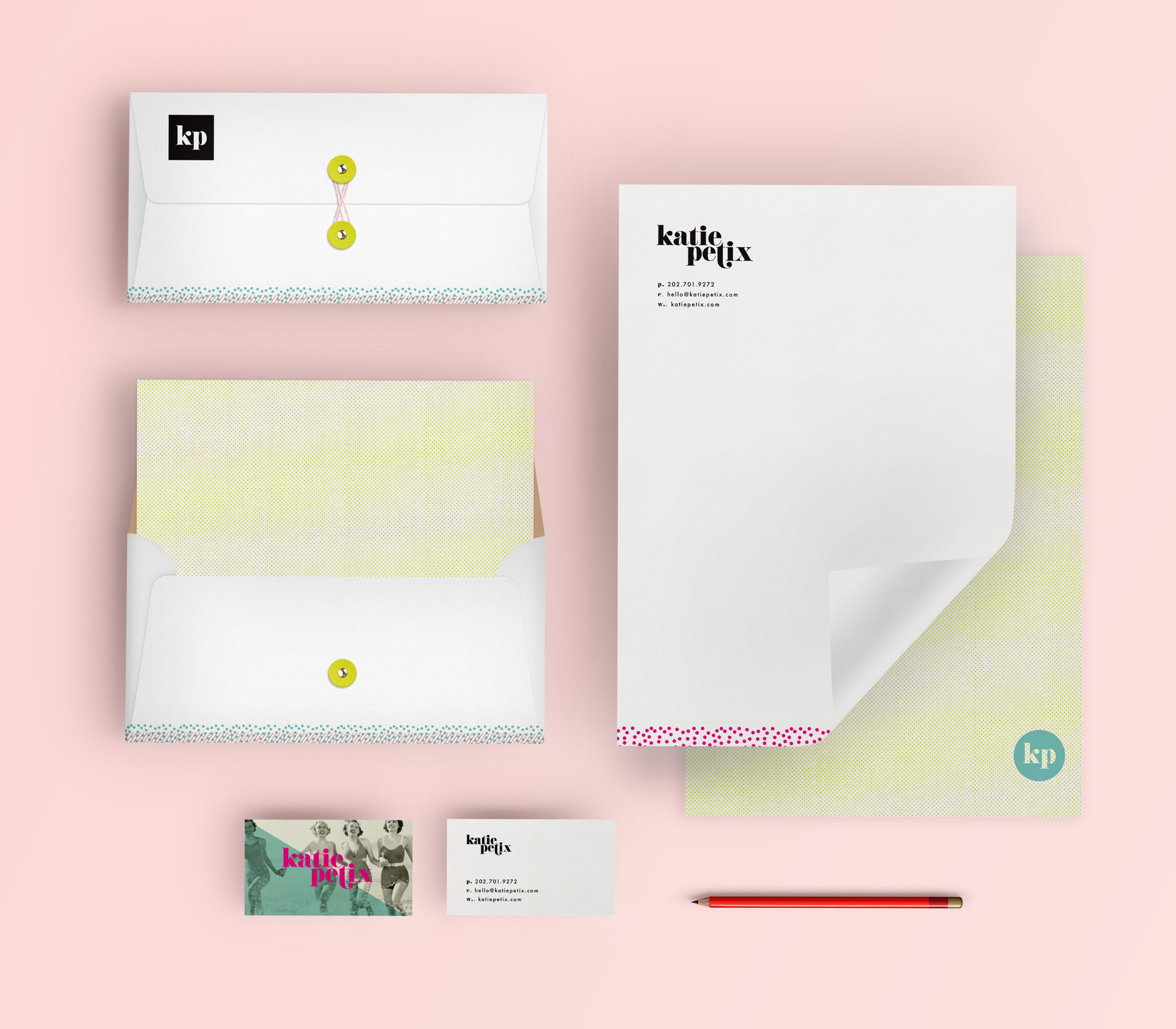 Colorful Neon Stationery Design for Social Media Manager Katie Petix