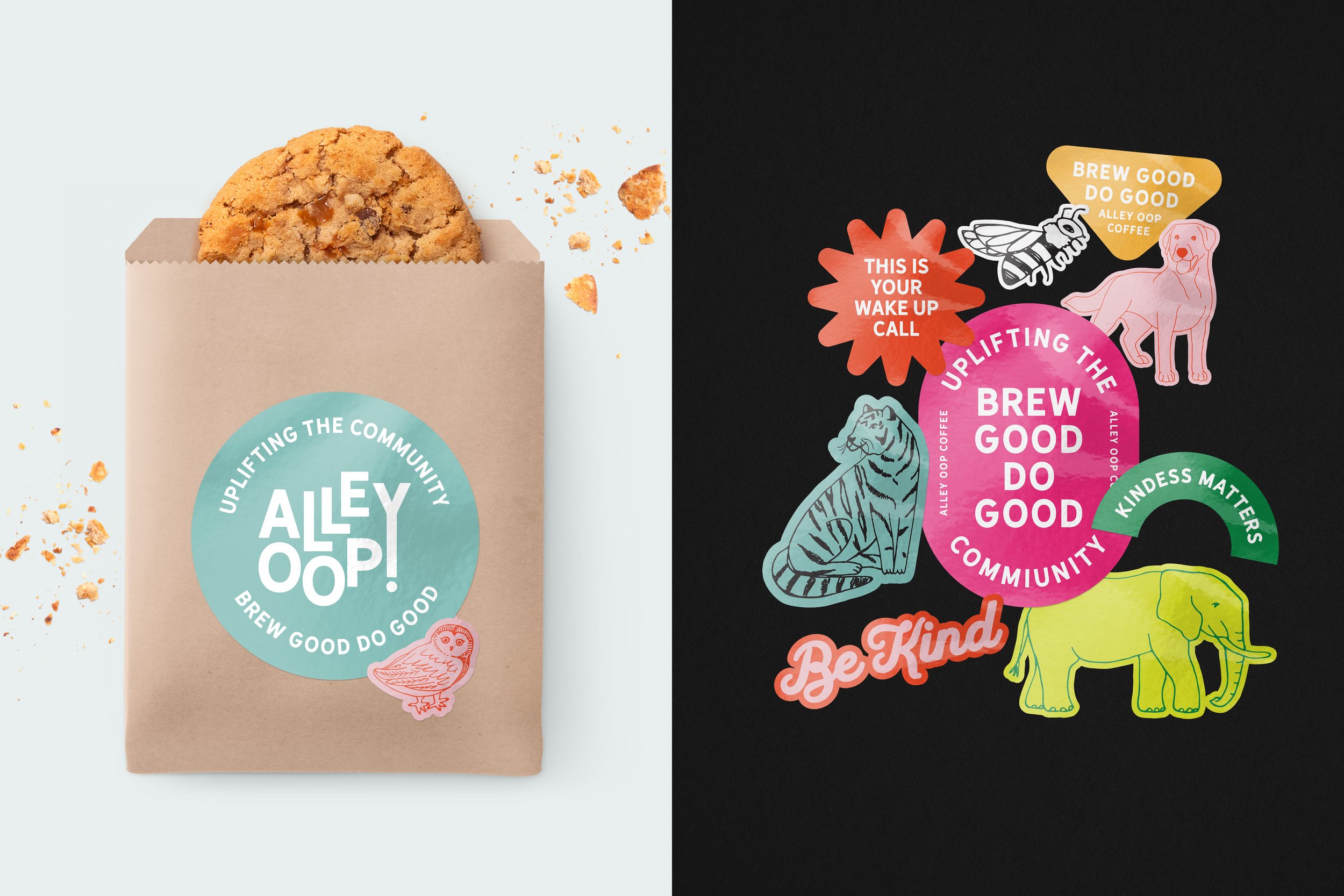 Alle-Oop-Coffee-Roasters-Brand-Identity-Colorful-Stickers-Kraft-Cookie-Packaging-Vegan-Animal-Doodle-Illustrations.jpg