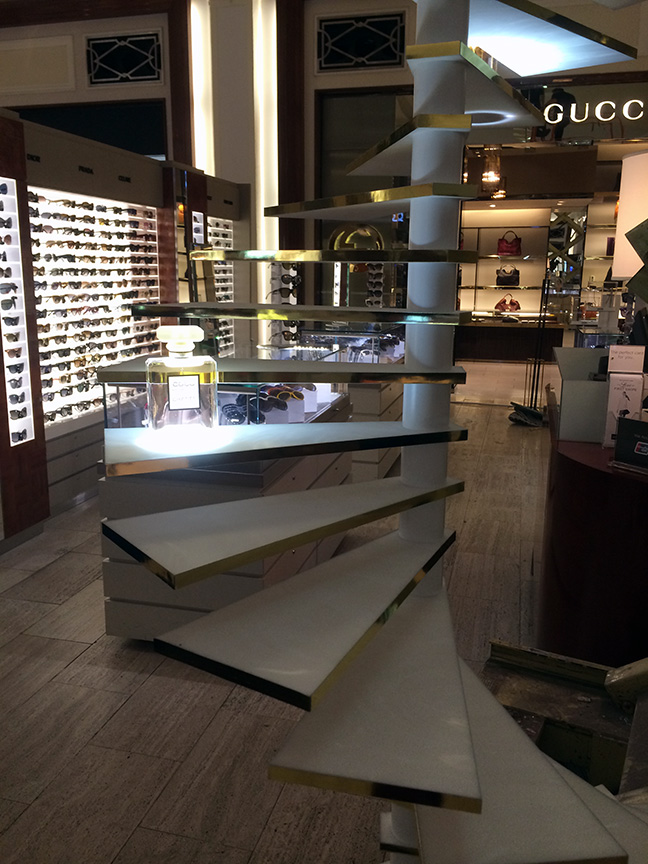 Each bottle was brightly underlit with a low-profile LED disk