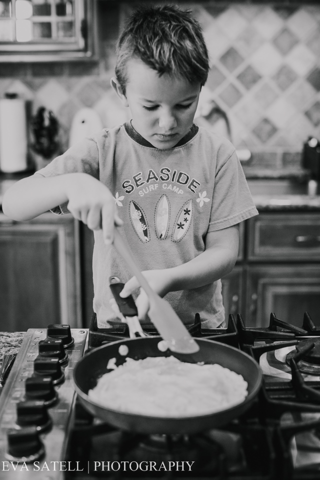 He loves to make eggs for Dad!