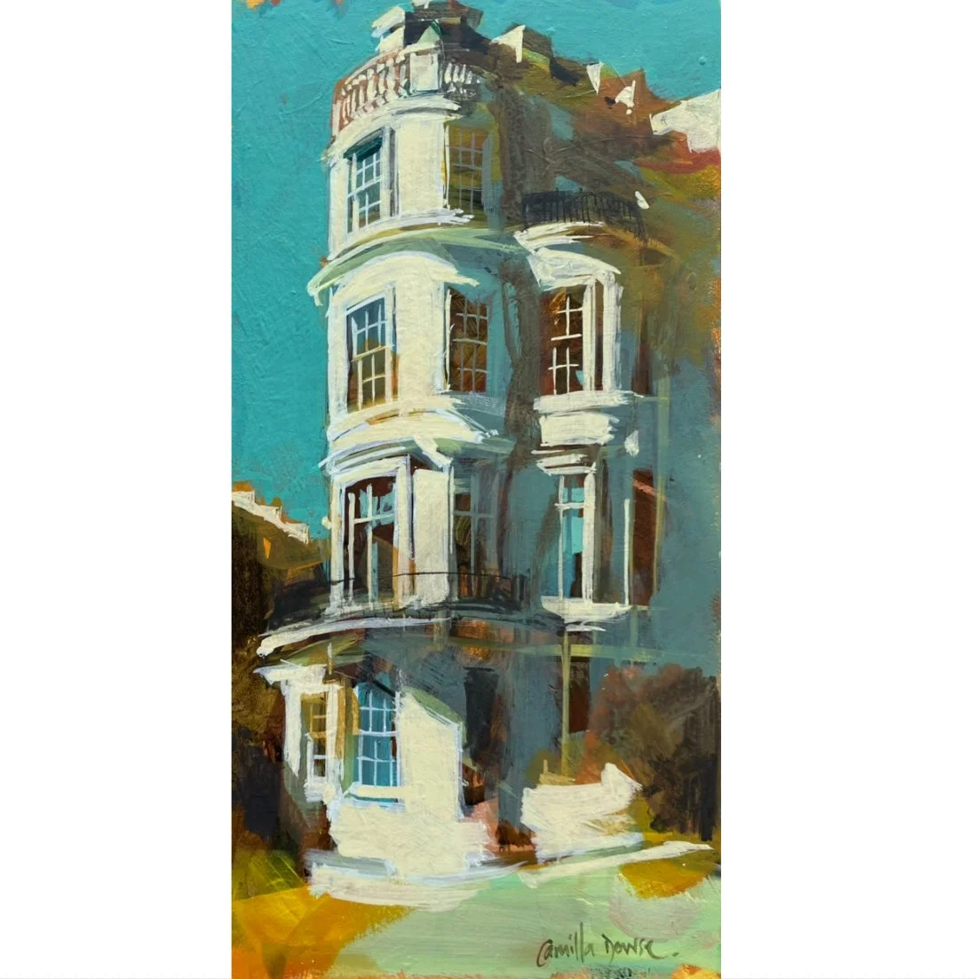 Frontage on Strathearn Place, London (30 x 15 cm) original study on panel