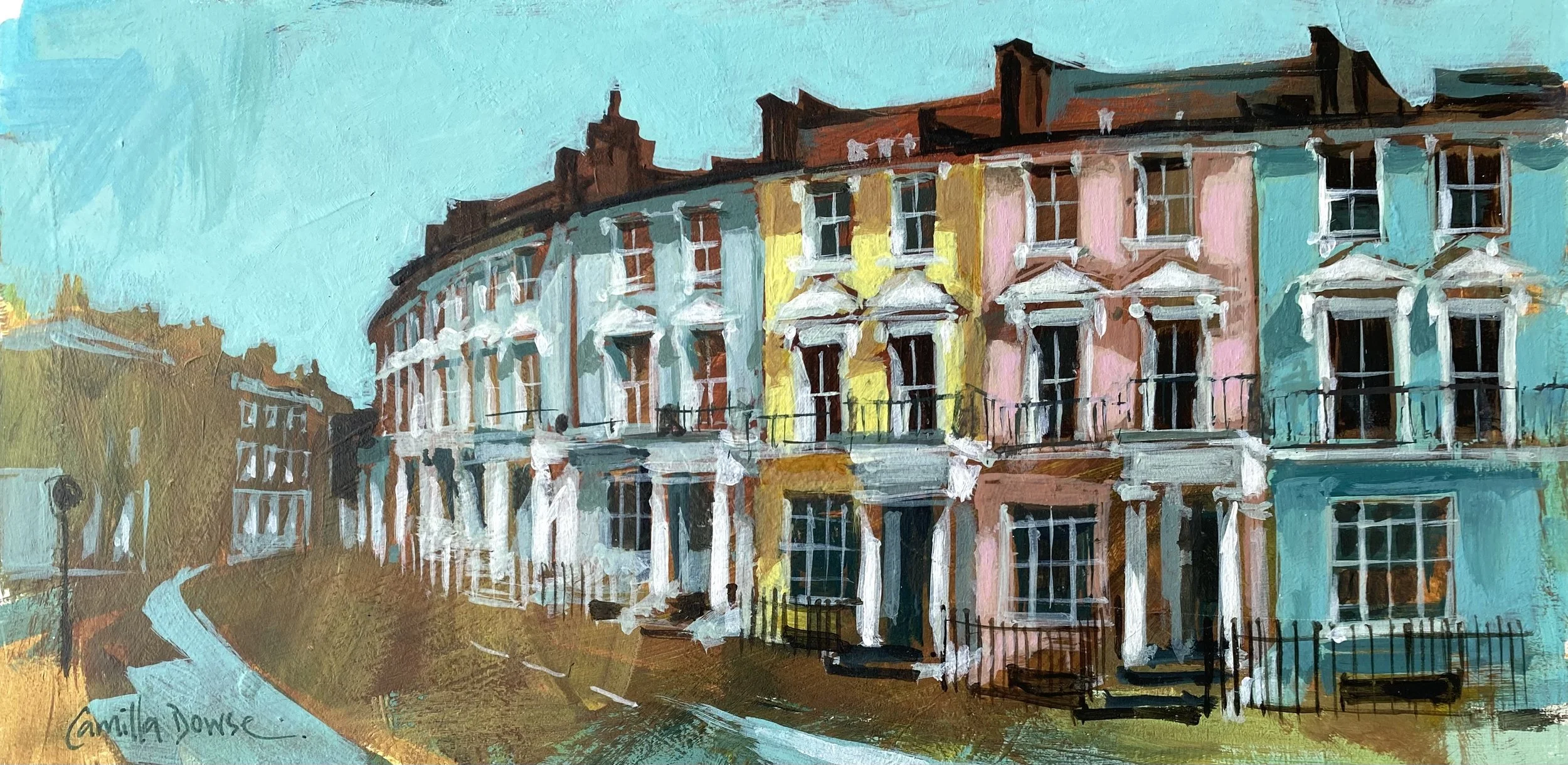 Chalcot Crescent, Primrose Hill, London (15 x 30 cm) original study on panel