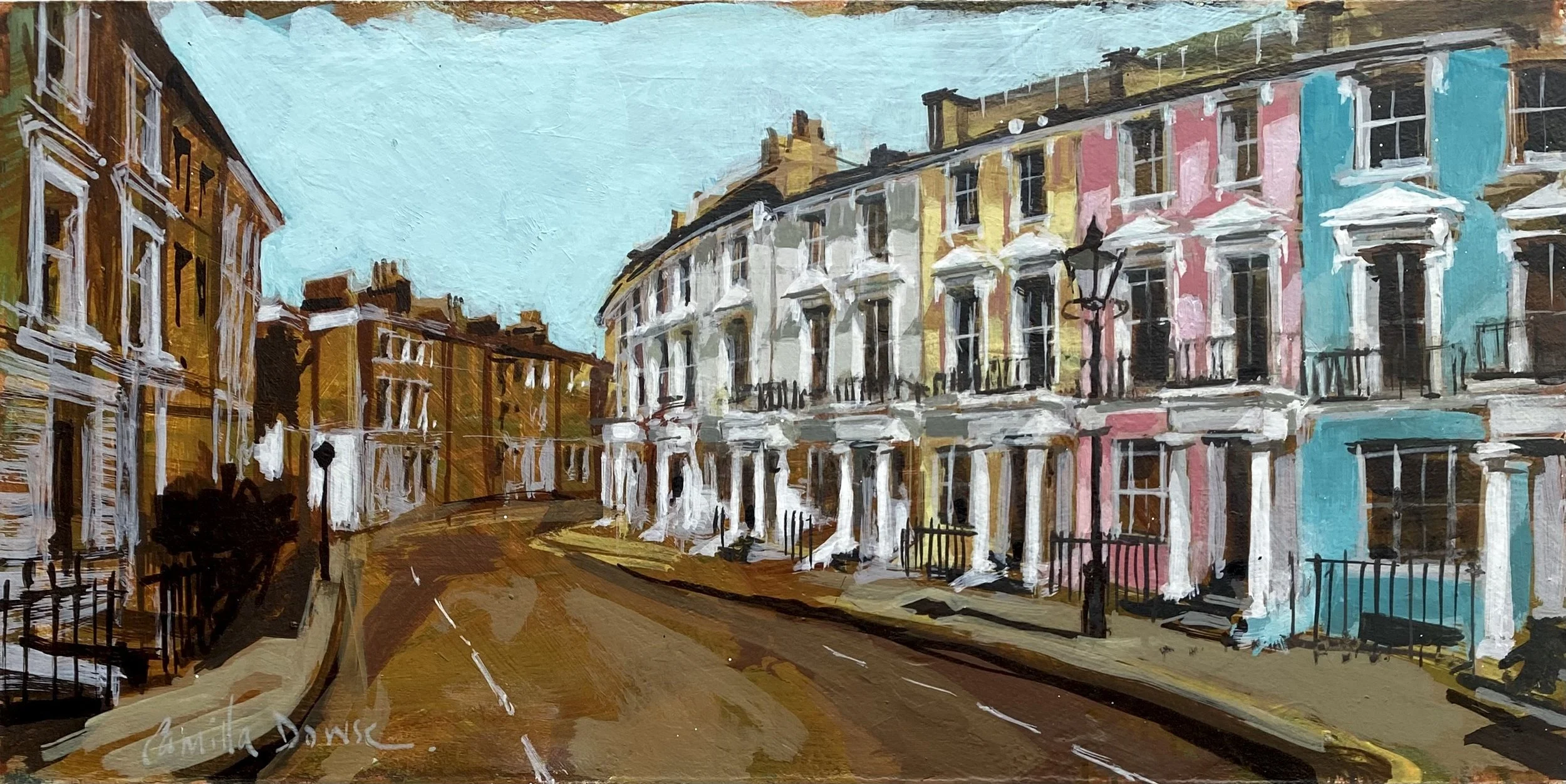 Chalcot Crescent, Primrose Hill, London II (15 x 30 cm) original study on panel