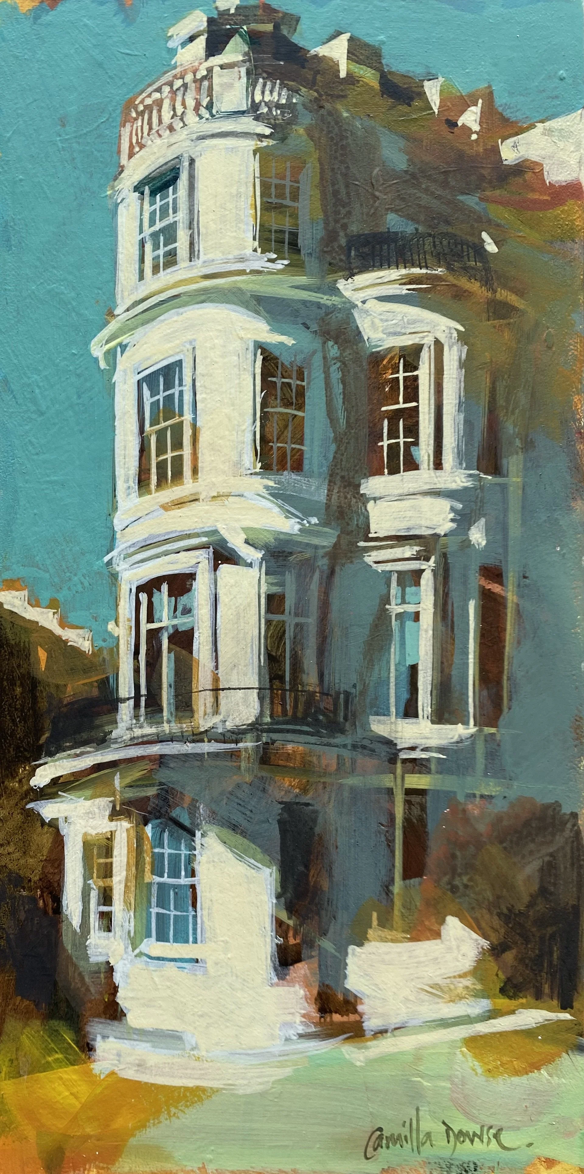 Frontage on Strathearn Place, London (30 x 15 cm) original study on panel