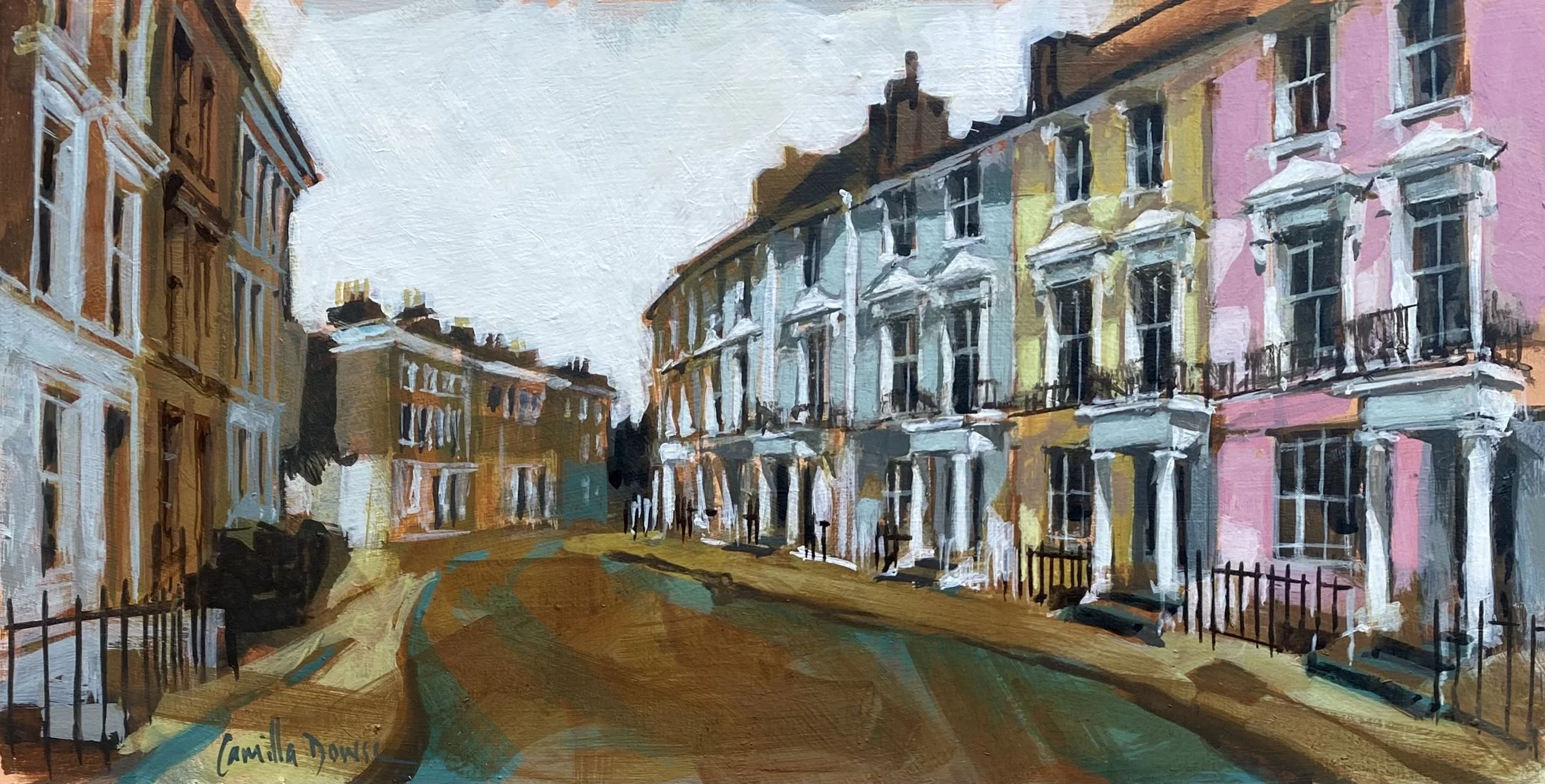 Chalcot Crescent, Primrose Hill, London III (17 x 33 cm) original study on panel