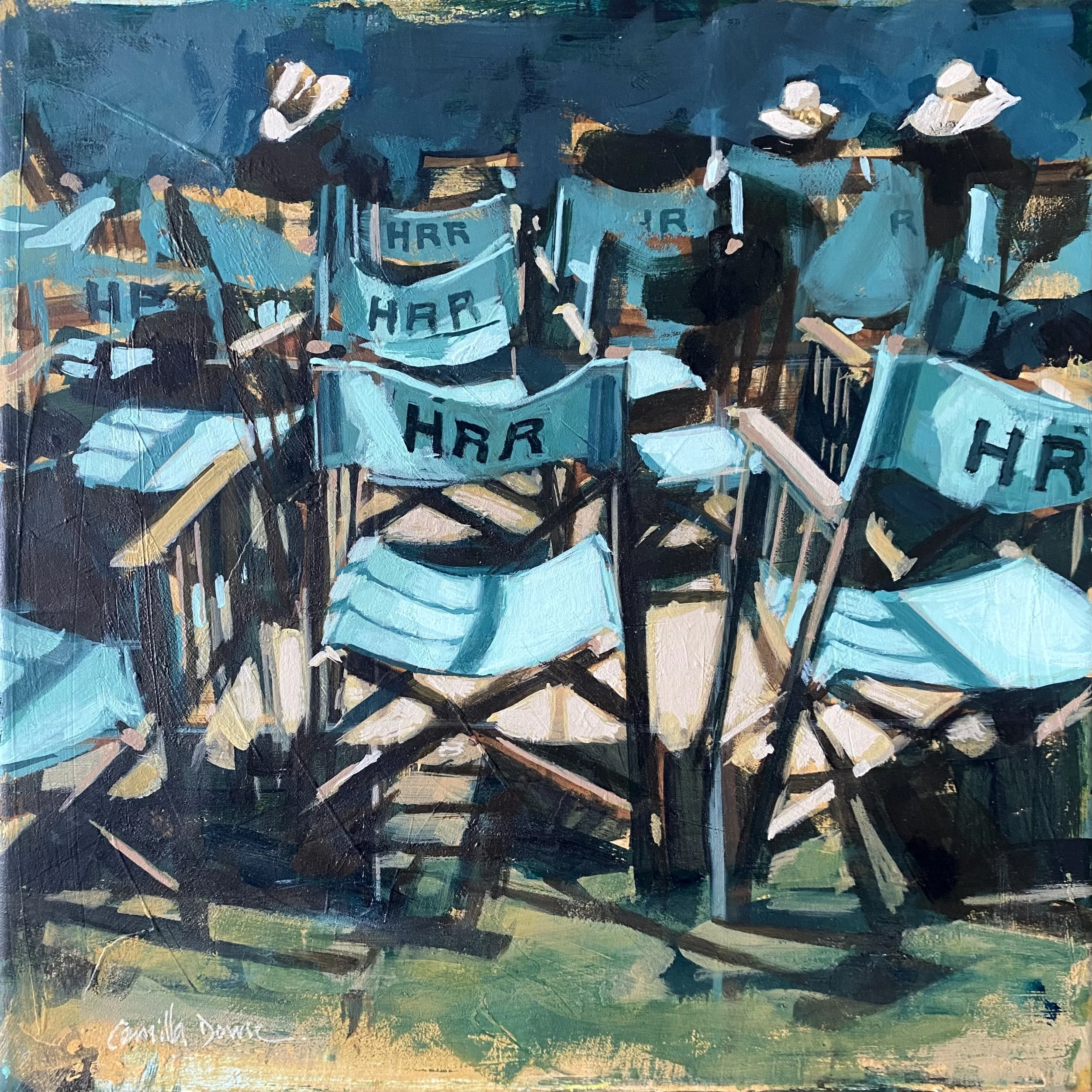 Director chairs at the Henley Royal Regatta (30 x 30 cm) original study on canvas