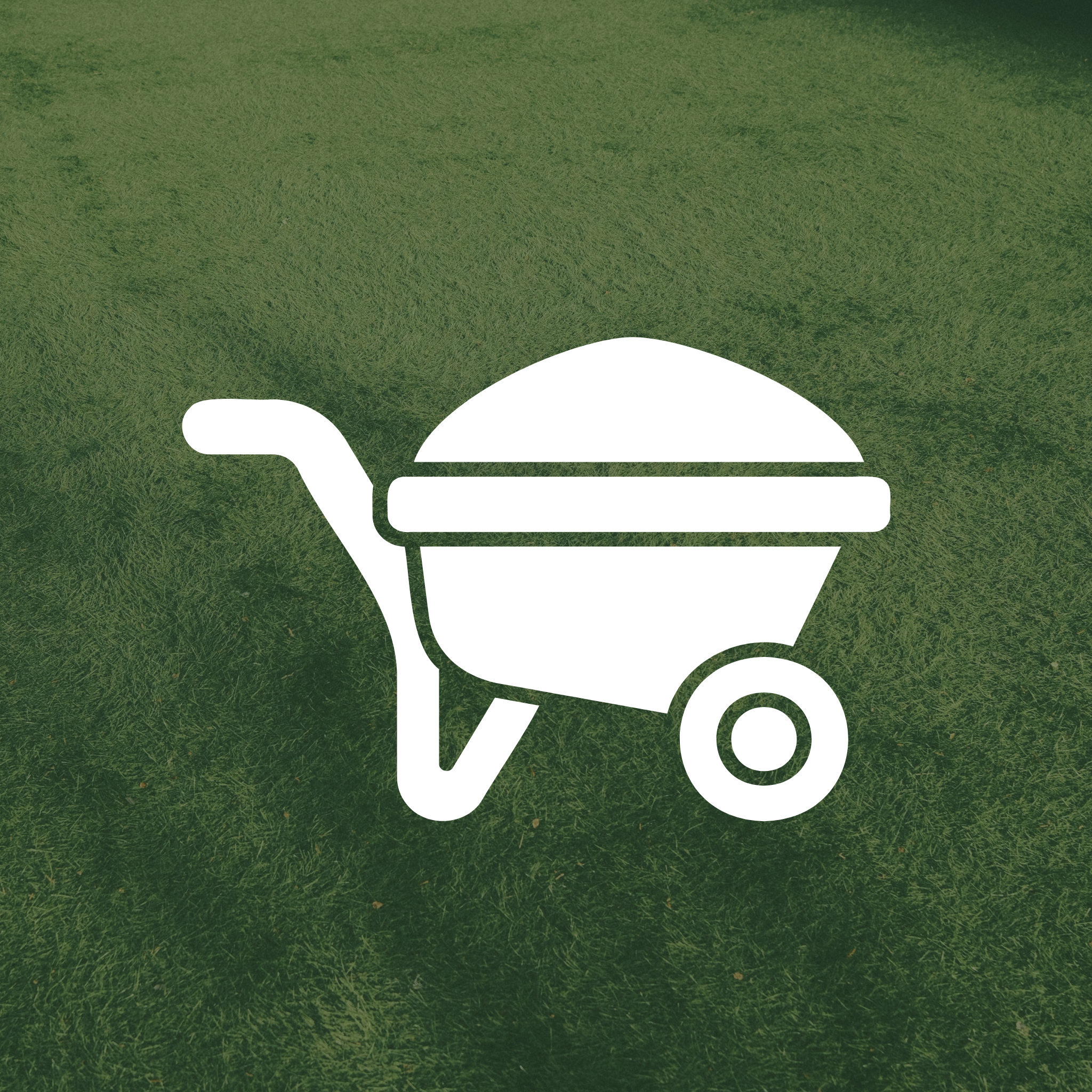 An outline of a wheelbarrow filled with soil.