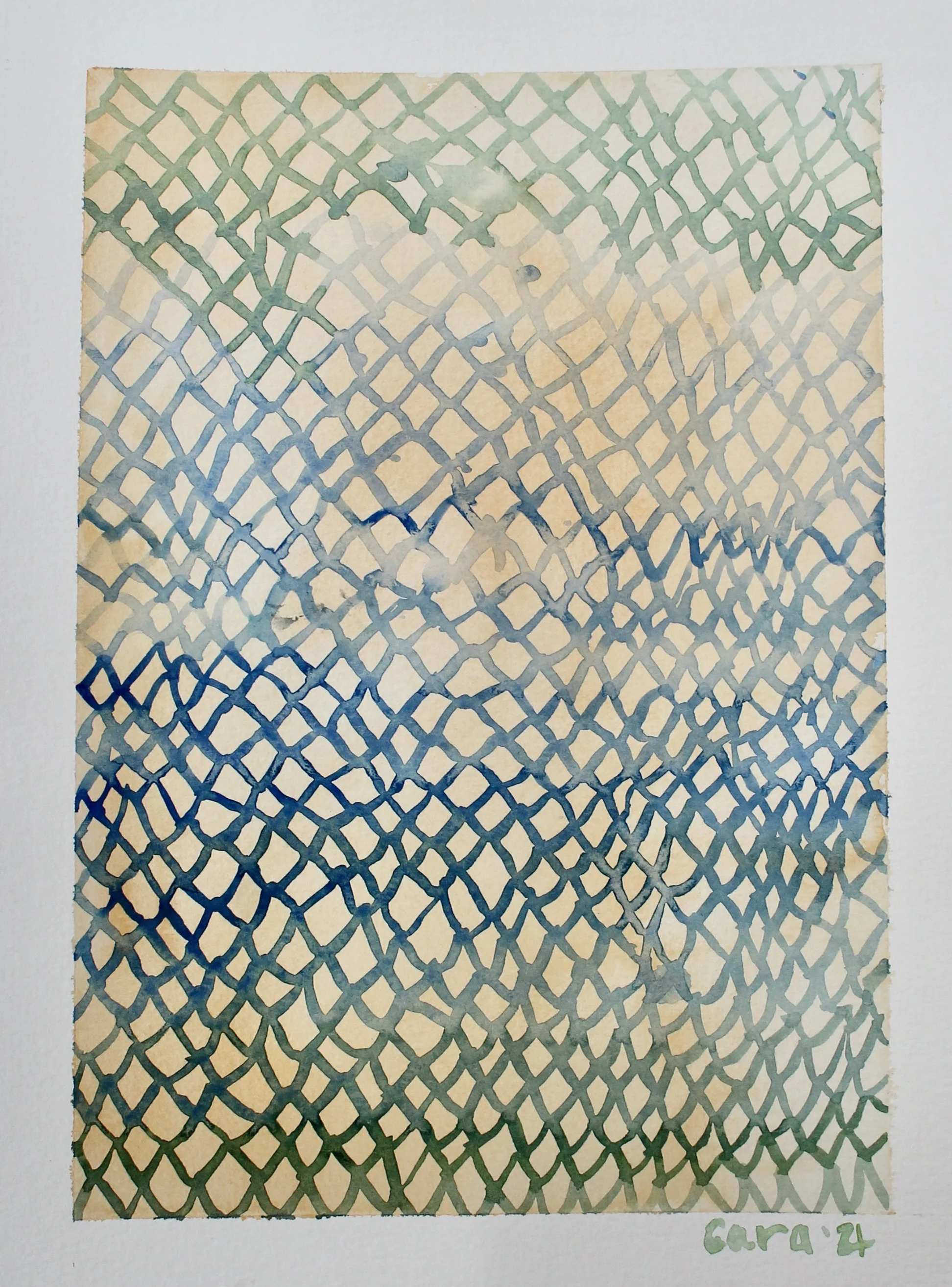 Watercolor Grid (Blue Light on Brown), 2021