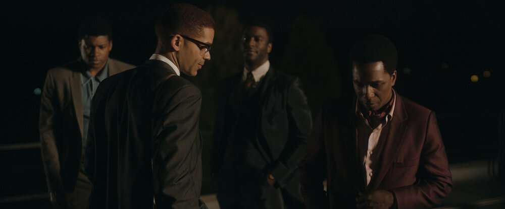  ELI GOREE, KINGSLEY BEN-ADIR, ALDIS HODGE, and LESLIE ODOM JR. star in ONE NIGHT IN MIAMIPhoto: Courtesy of Amazon StudiosCourtesy of Amazon Studios 