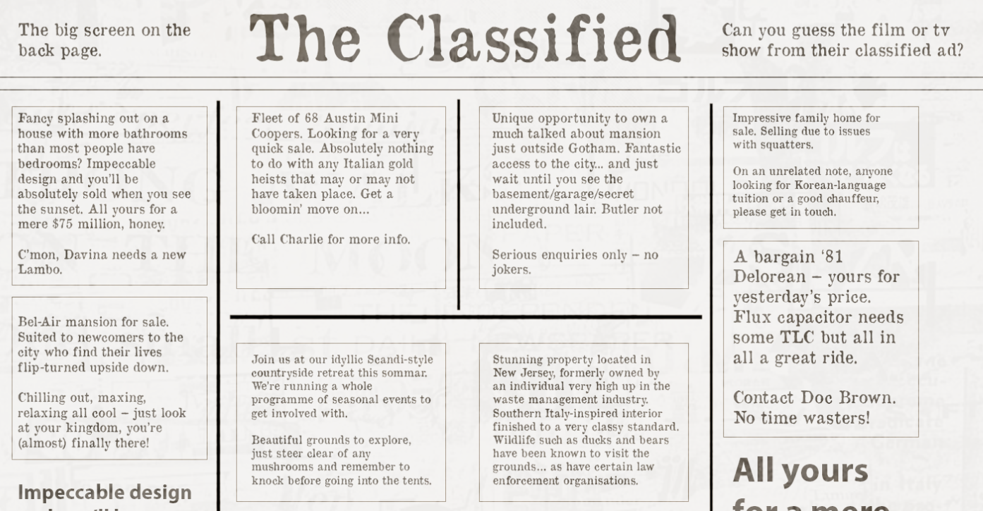 INFOGRAPHIC QUIZ: Guess the film or TV show car in the classifieds