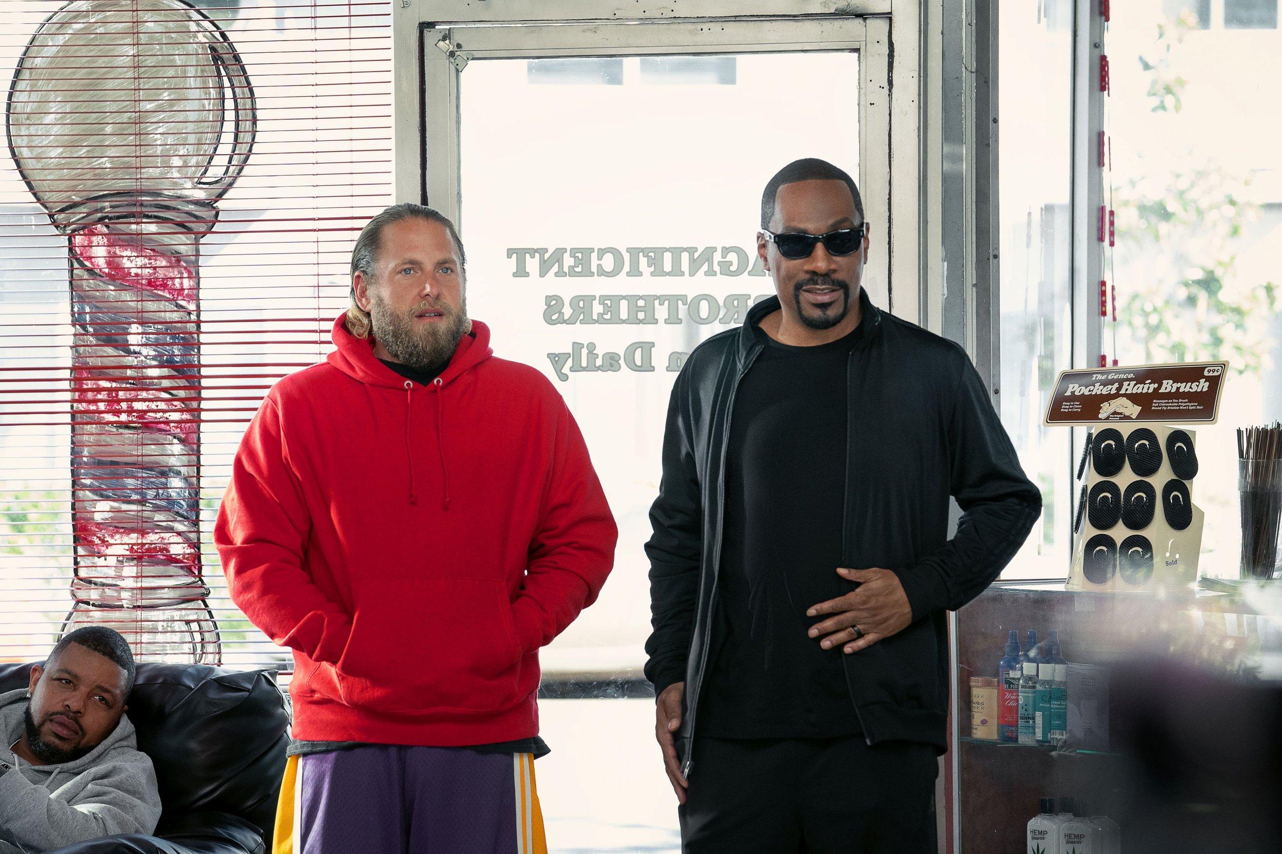  You People. (L to R) Jonah Hill (Writer-Producer) as Ezra and Eddie Murphy as Akbar in You People. Cr. Tyler Adams/Netflix © 2023. 