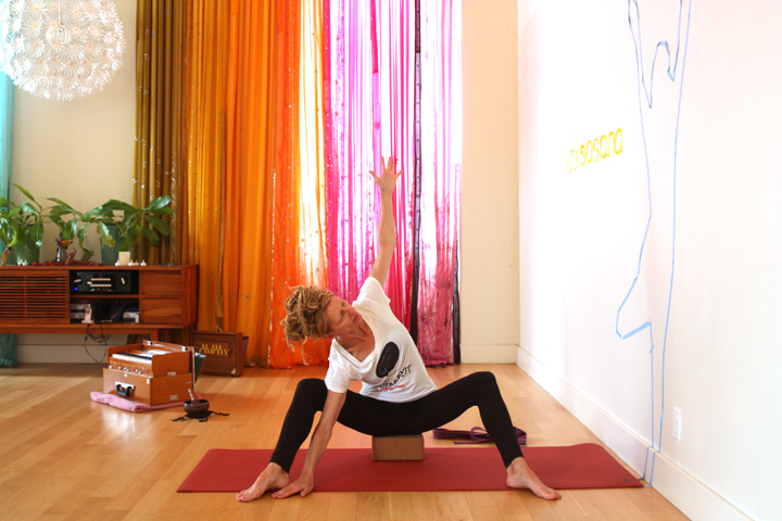 Modified Upavistha Konasana with a side bend