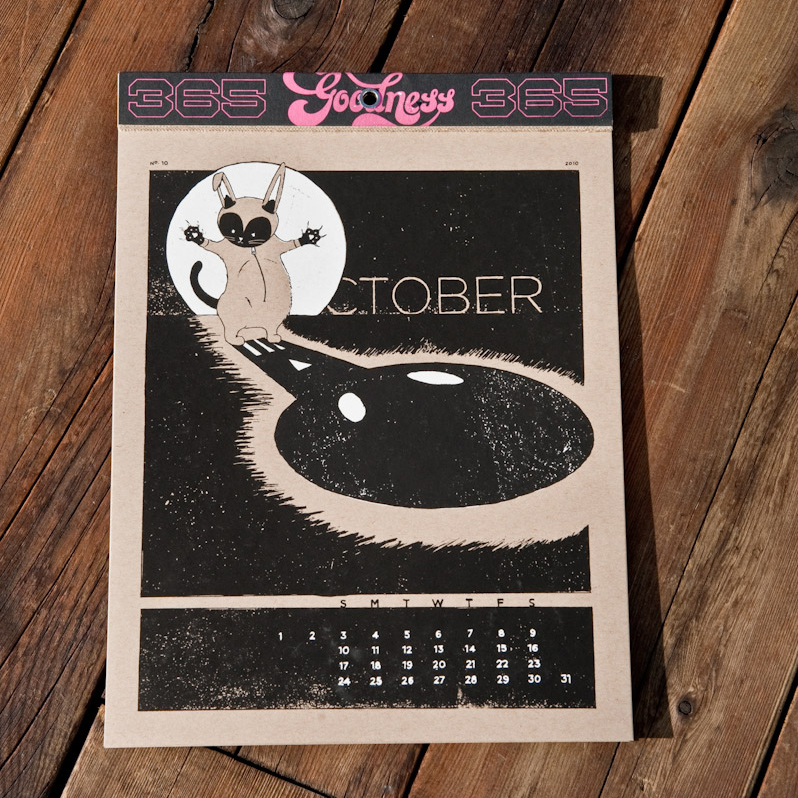 october calendar page for the 2010 w+k studio goodness screen-printed calendar.