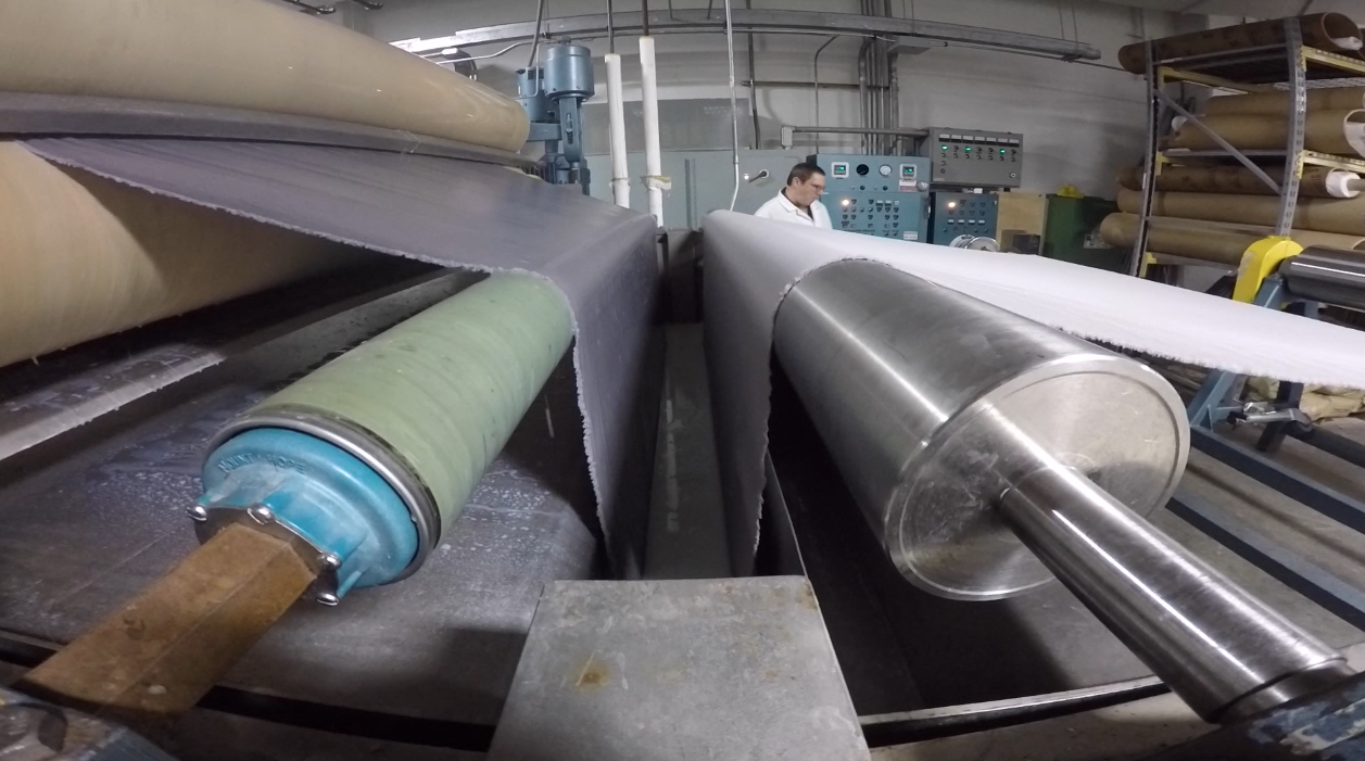 Board short fabric being treated at the NC State facilities.