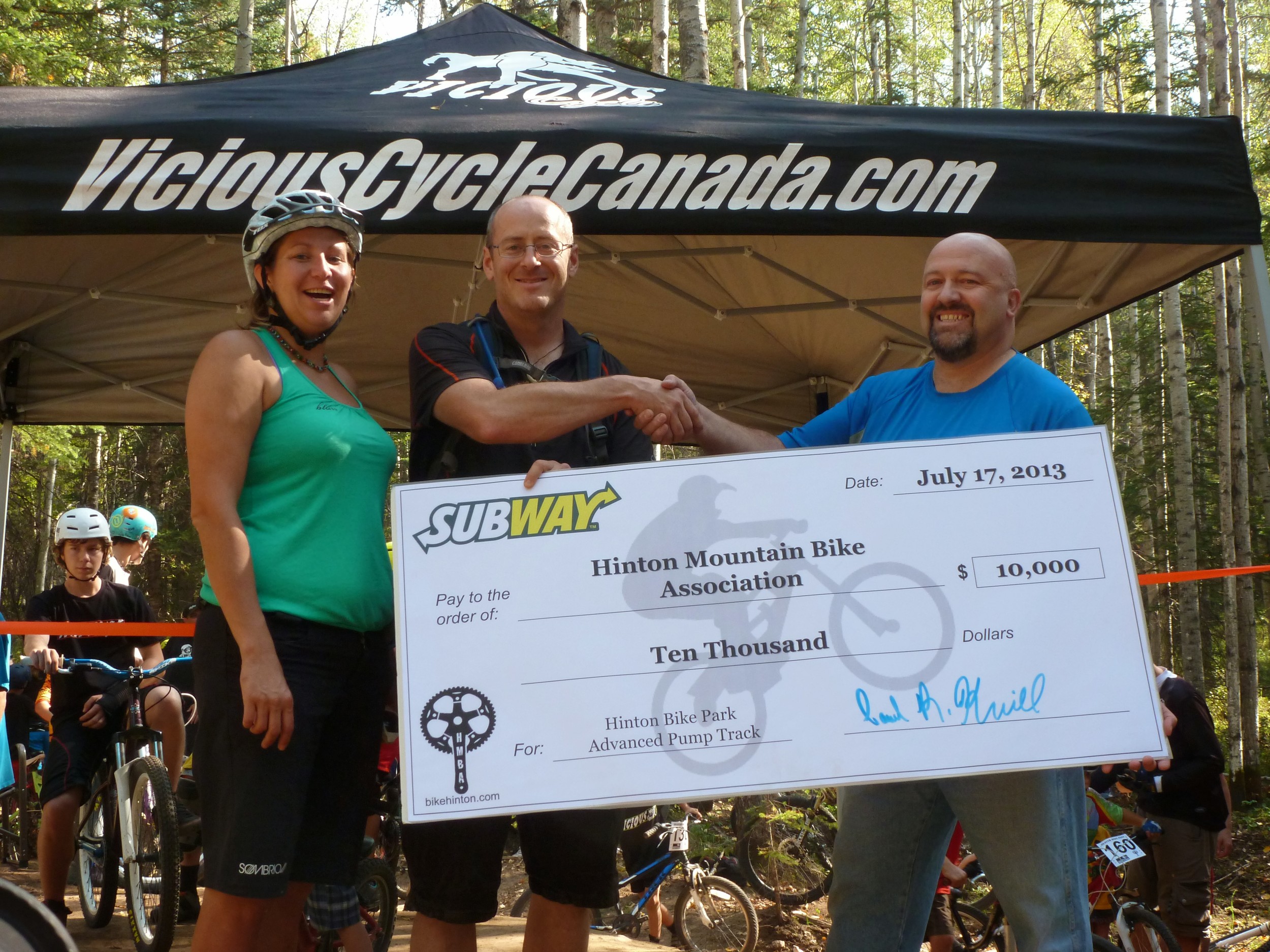 Subway Hinton and Jasper Donates $10,000 towards the Advanced Pump Track