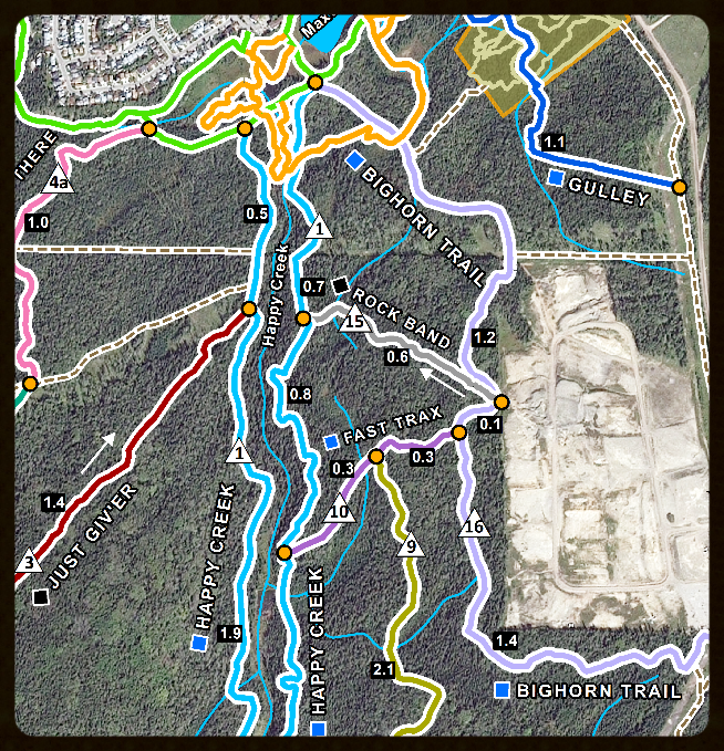 Rock Band is a black diamond trail that descend from Bighorn Trail to Happy Creek East.