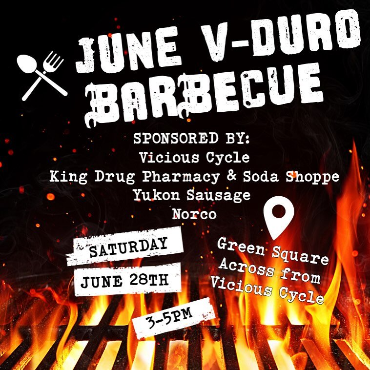 🎉 June V-Duro BBQ! 🍔🚵&zwj;♀️

Come celebrate our amazing enduro community at the June V-Duro BBQ!

📅 When: Saturday, June 28th | 3&ndash;5 PM
📍 Where: Green Square (across from Vicious Cycle)
👥 Who: June V-Duro participants + their awesome fami