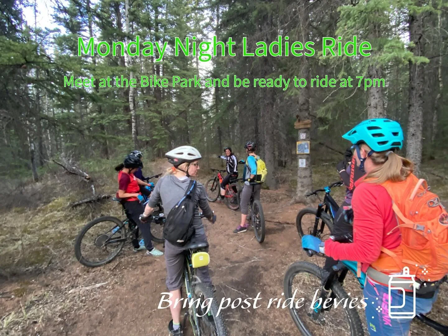 🚴&zwj;♀️ Monday Night Ladies Ride &ndash; August 4th

Join us Monday at the Bike Park &ndash; wheels rolling at 7pm!
The weather&rsquo;s looking good, so we&rsquo;re hoping for 90 minutes of fun on the trails, followed by drinks  to hang out and soc