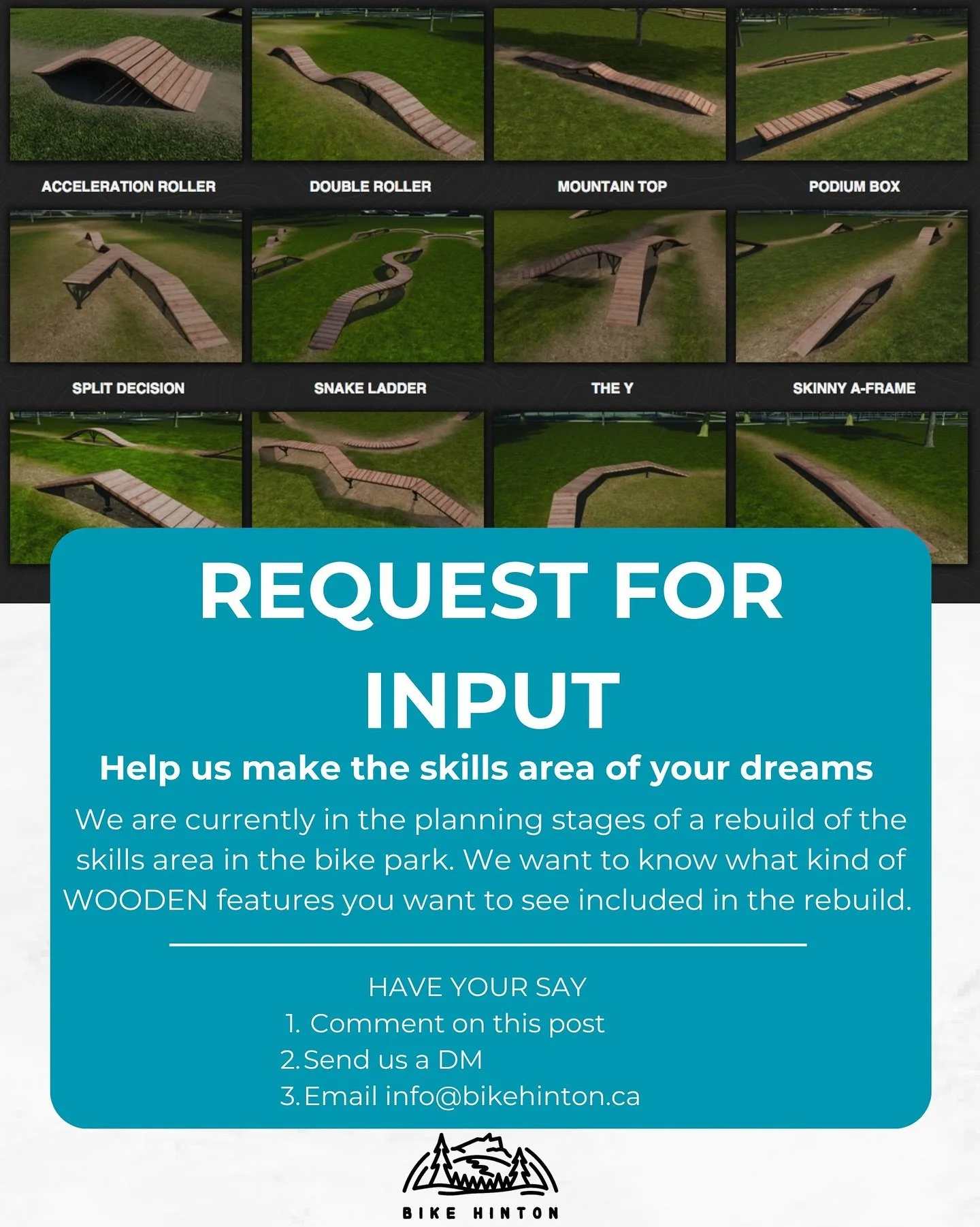 We want our rider&rsquo;s input to help plan our future skills area rebuild. Tell us what you hope to see. Or better yet, send us photos of your dream skills progression park.