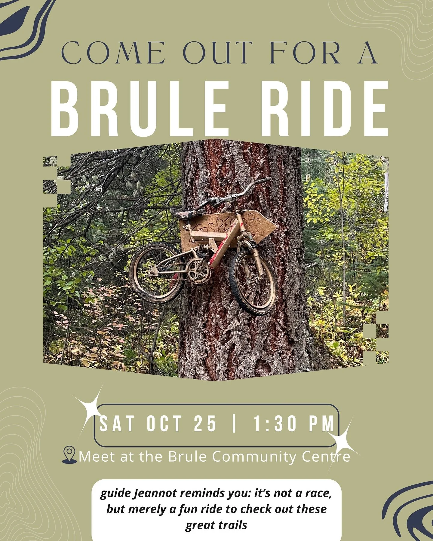 Have you been curious about the mountain bike trails in Brule? Have you ridden them before but can’t remember where to go once you hit the creek? Lucky for you, local cyclist Jeannot is hosting a group ride this Saturday to explore these trails