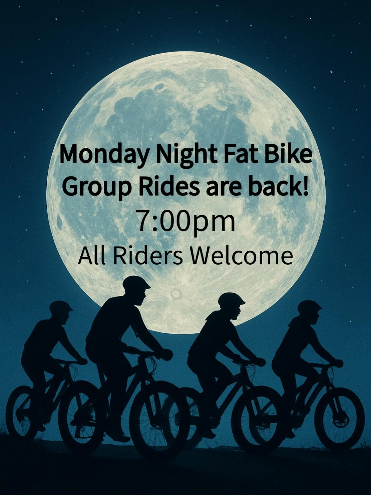 🚲 Monday Night Fat Bike Group Rides are BACK! 🌙❄️

We&rsquo;re excited to kick off another season of winter riding, and everyone is welcome! Whether you&rsquo;re brand new to fat biking or a seasoned winter shredder, come join the fun.

Each week w
