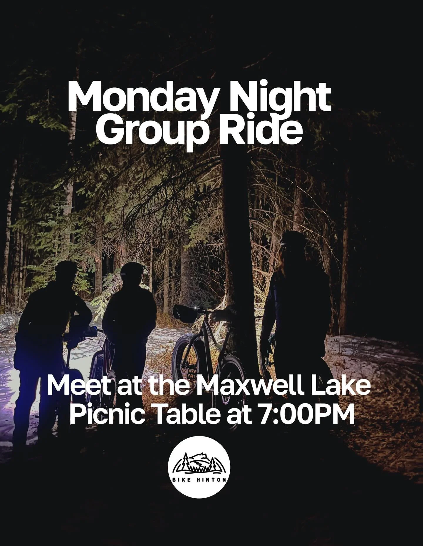 Monday Night Group Ride! 🚲❄️

Join us this Monday at 7:00pm at the Maxwell Lake picnic table for our weekly group ride! Trails are riding so well right now that all bikes are likely good to go ~ not just fat bikes. 🙌

Everyone welcome!

See you out