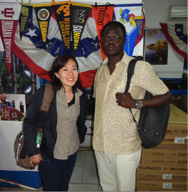 Yvonne and Valentino at the American Corner at the University of Juba 