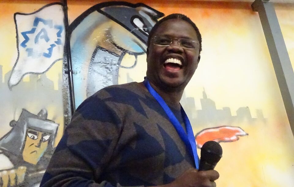 Valentino speaking to the youth at Andela's offices in Nairobi. 