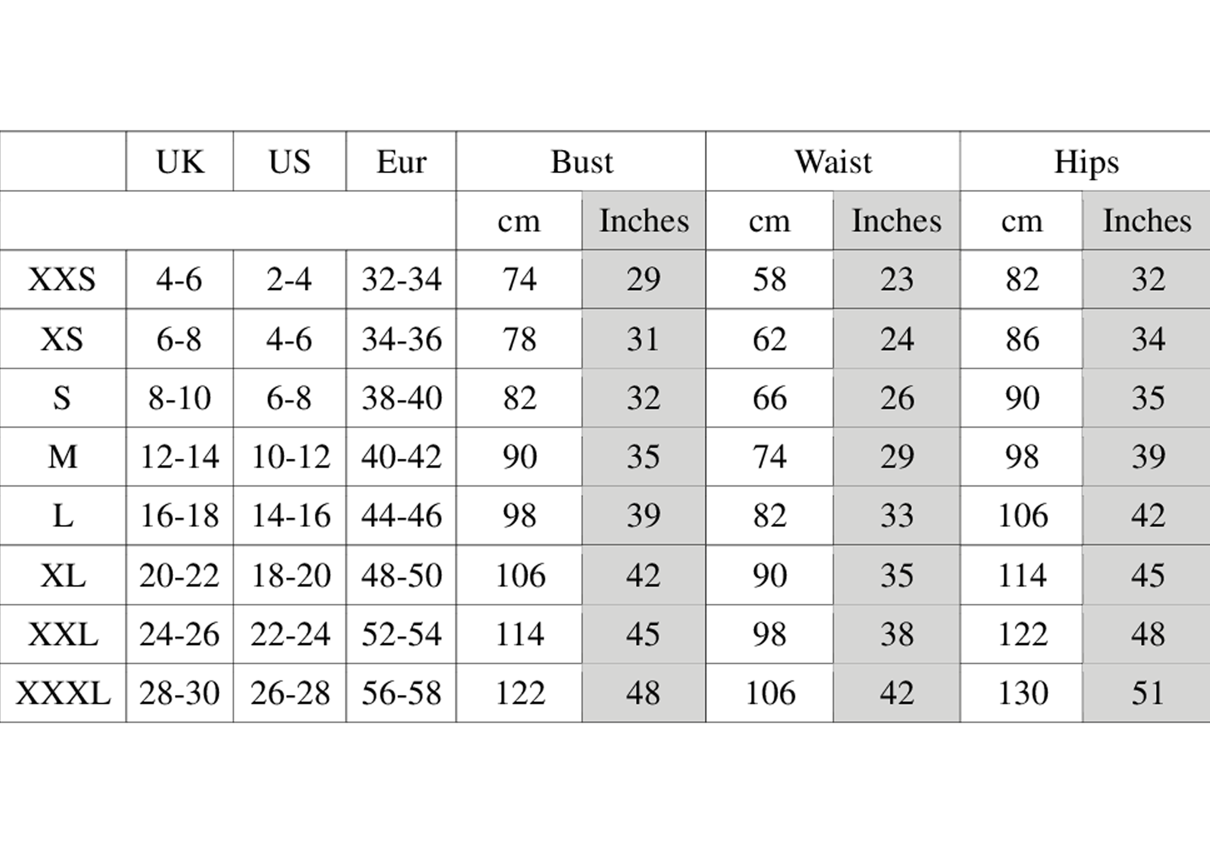 Sizing Chart – iwwl.com