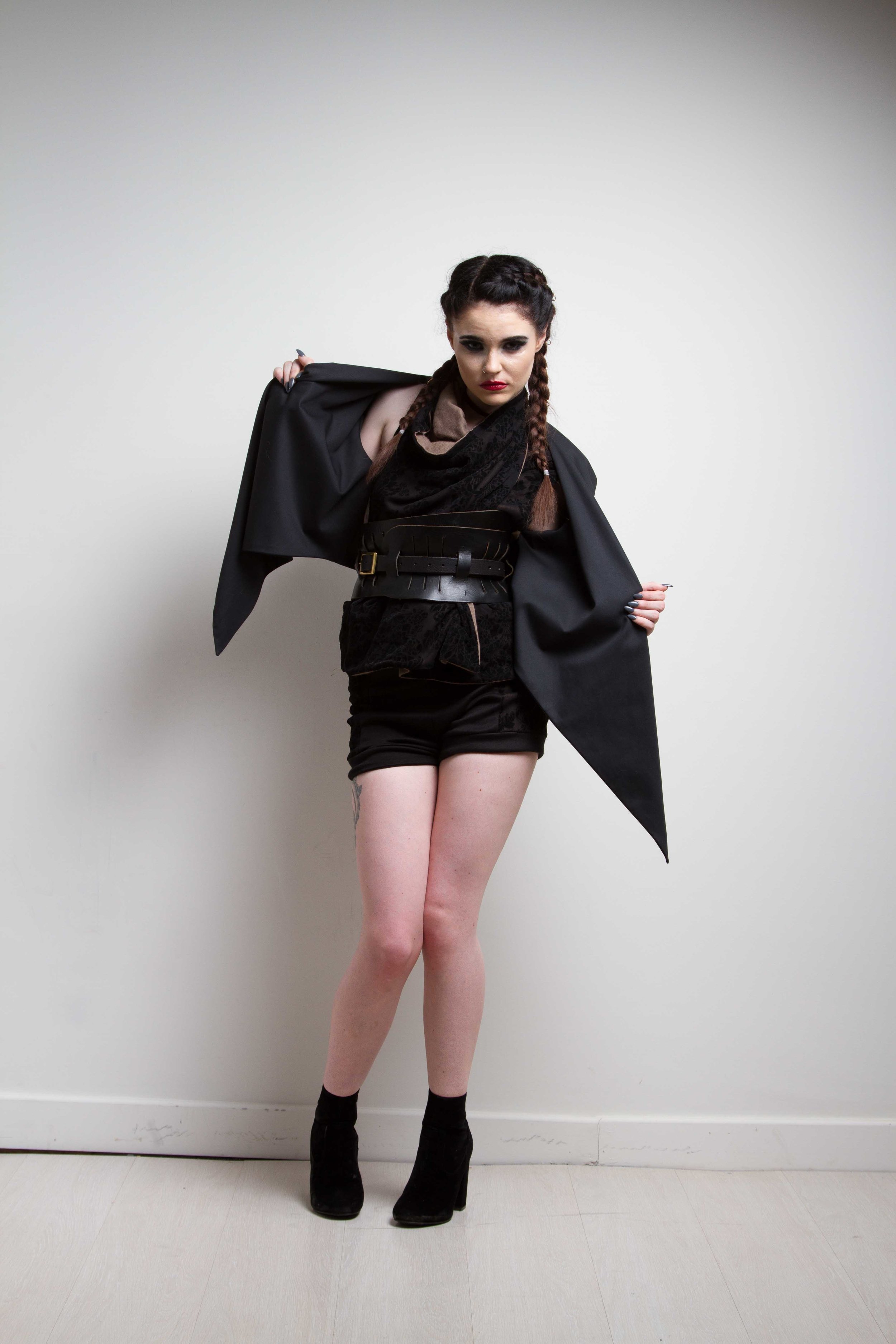 zaramia-ava-zaramiaava-leeds-fashion-designer-ethical-sustainable-black-versatile-drape-wrap-top-cowl-mio-jacket-shorts-womenswear-belt-grunge-6