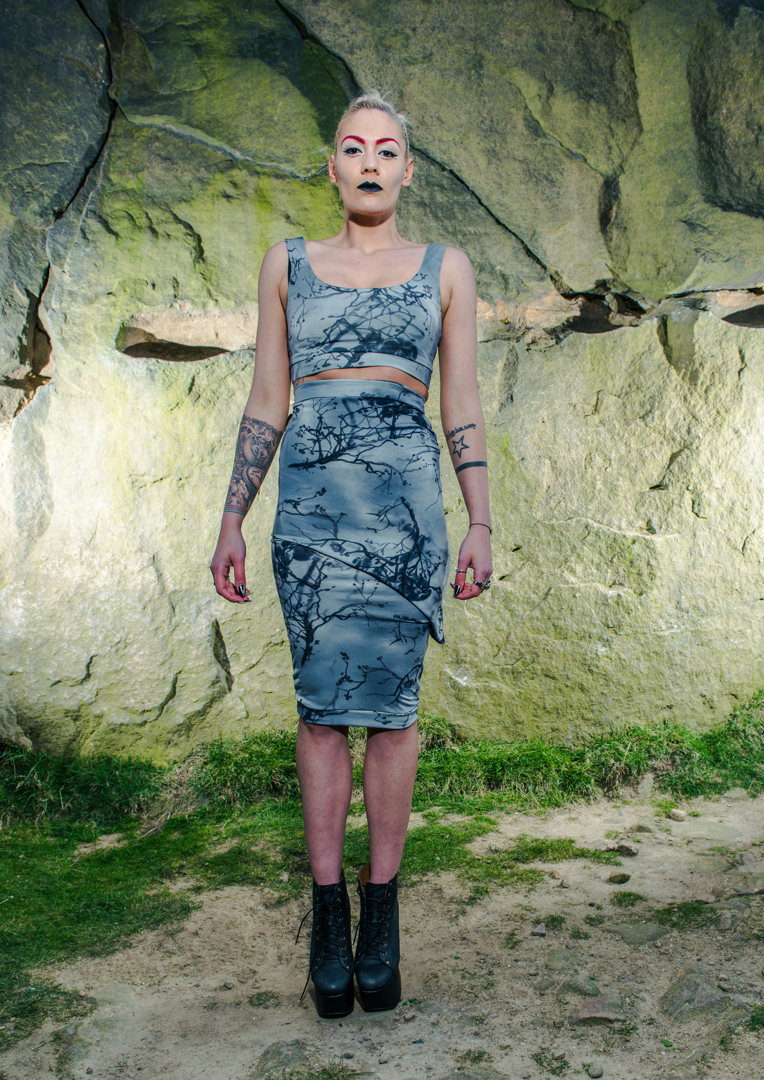 zaramia-ava-zaramiaava-leeds-fashion-designer-ethical-sustainable-tailored-minimalist-aya-grey-print-fitted-bandeau-point-skirt-versatile-drape-cowl-styling-womenswear-models-photoshoot-location-19