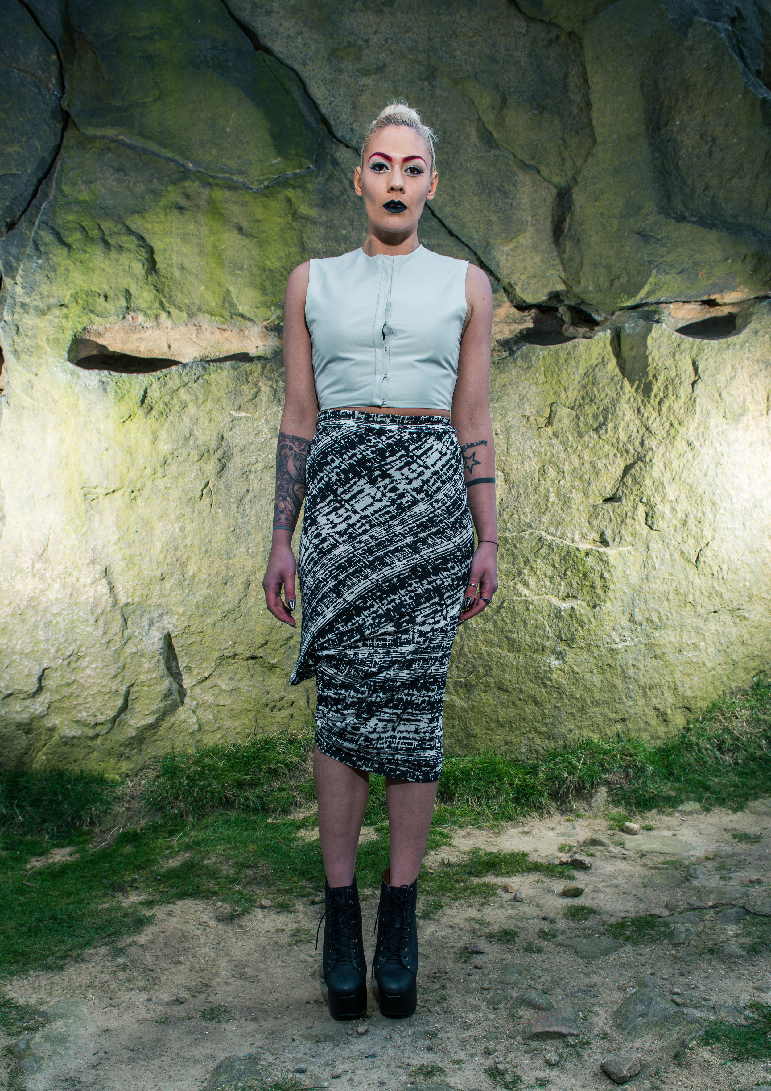 zaramia-ava-zaramiaava-leeds-fashion-designer-ethical-sustainable-tailored-minimalist-aya-grey-print-fitted-bandeau-point-skirt-versatile-drape-cowl-styling-womenswear-models-photoshoot-location-21