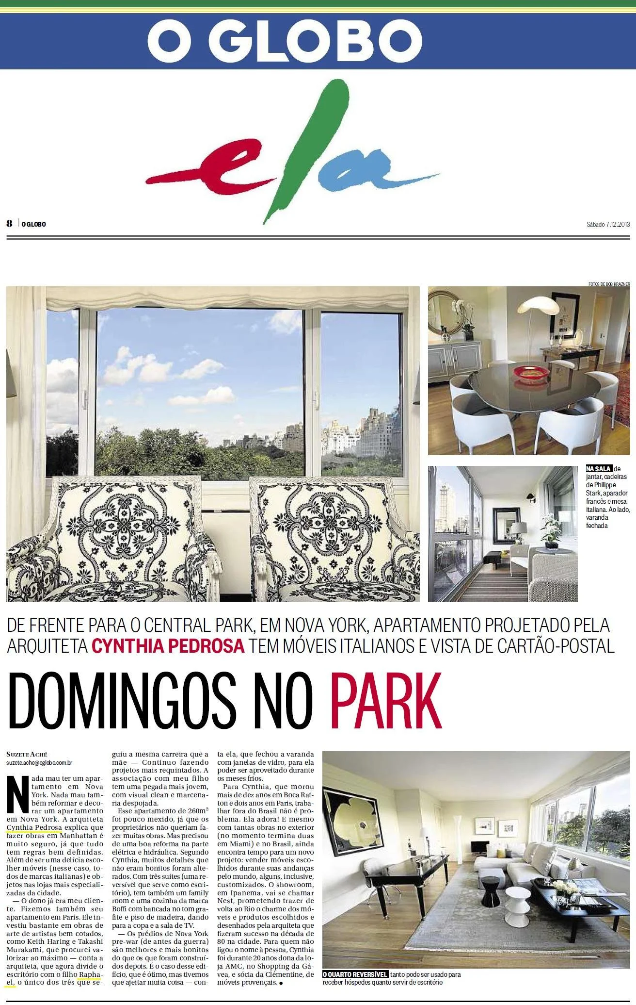 CYNTHIA PEDROSA E RAPHAEL PEDROSA NO JORNAL O GLOBO / ELA