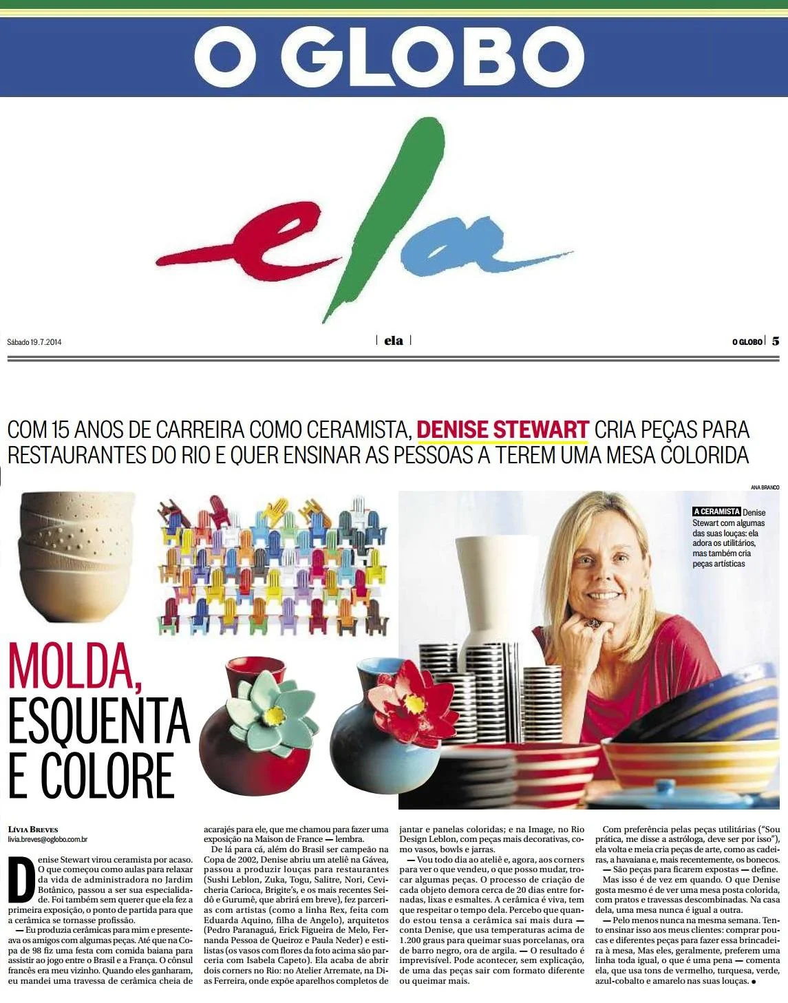 DENISE STEWART NO JORNAL O GLOBO - CADERNO ELA 