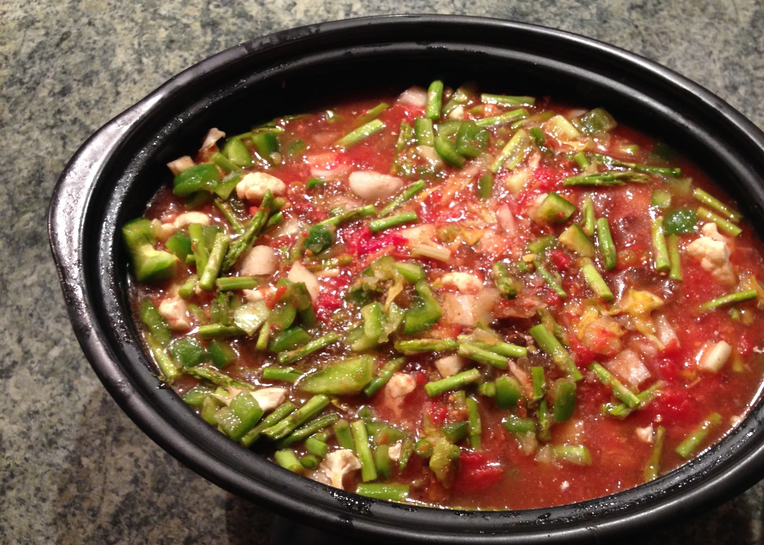 Soup made with chicken stock from the drum sticks, discounted store-bought veggies and the last of the garden fare.