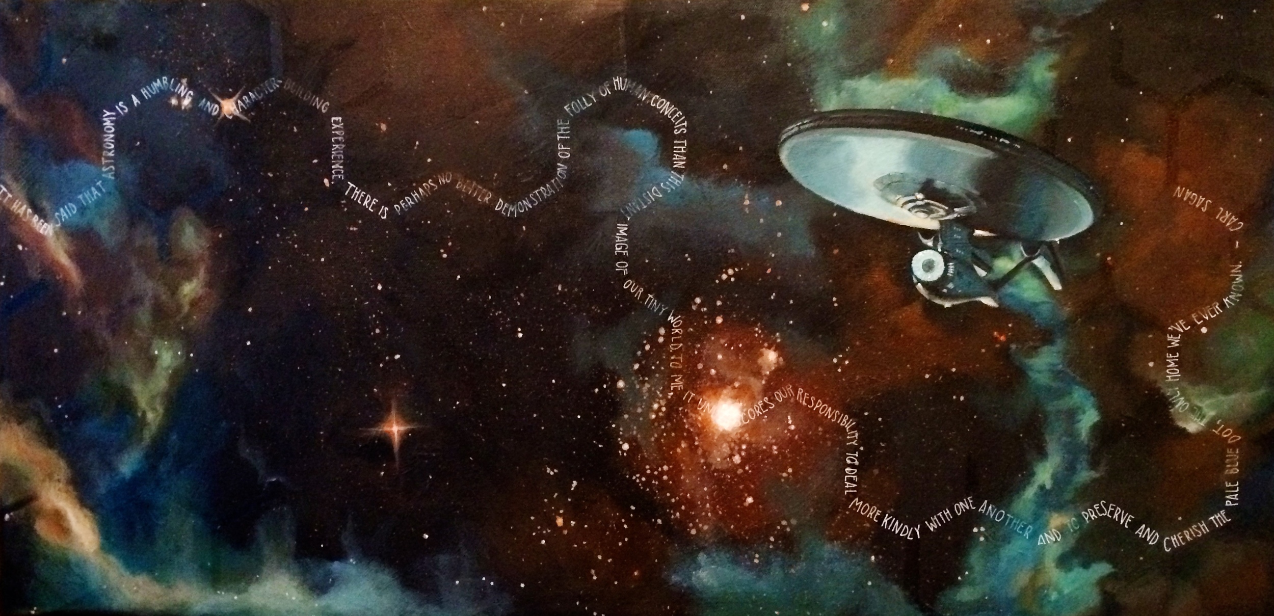 Blue Dot Carl Sagan Quote w S.T. Enterprise 14" x 28" Acrylic -CUSTOM-