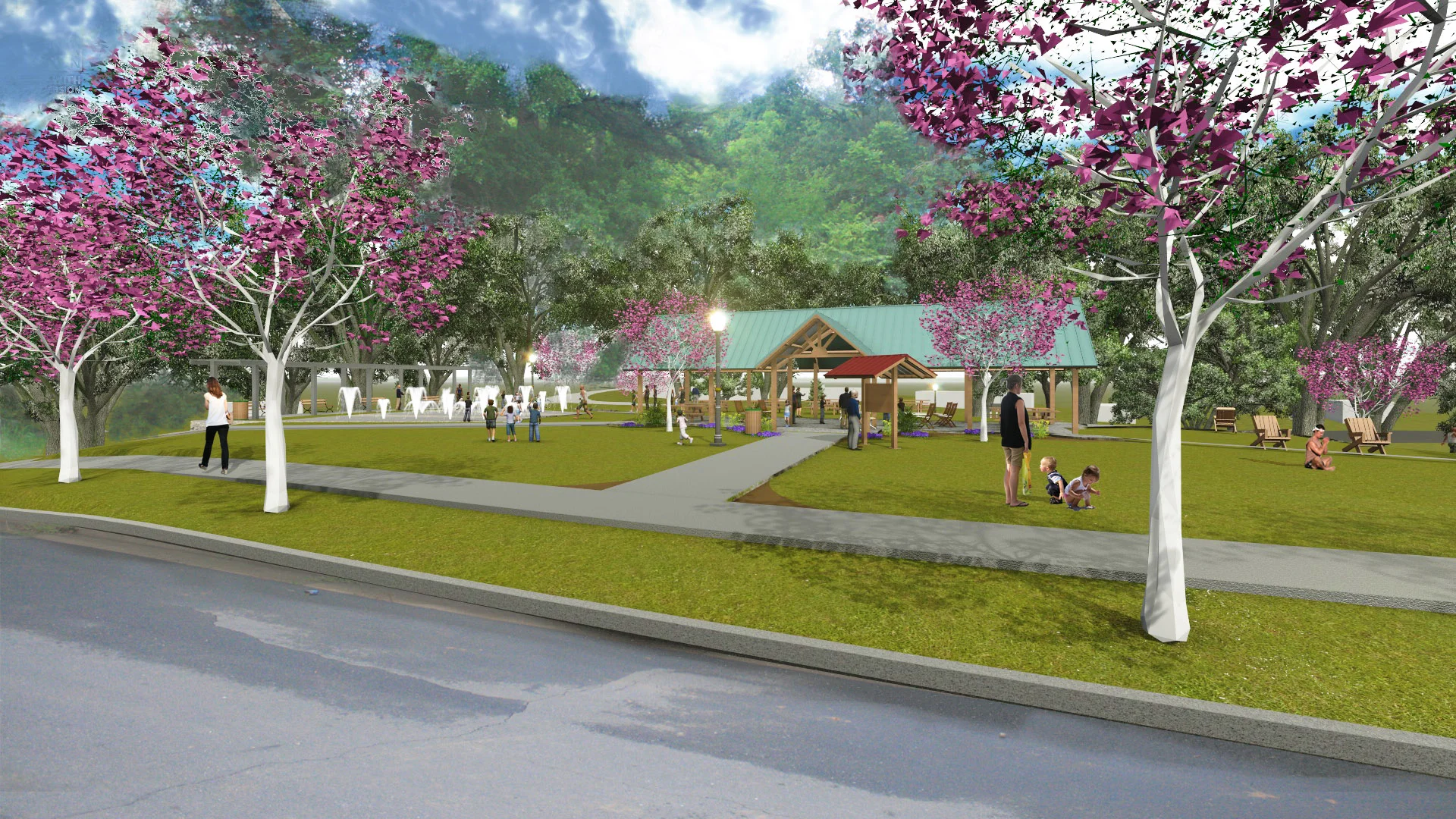 After : Put a neighborhood pavilion and a splash pad on it! This concept to put the park back in the Reid Park neighborhood is a part of Dylan McKnight' s Master thesis work. Working with the community, they came up with a vision and presented it to the the City of Charlotte and Mecklenburg County Parks and Recreation department. The funds have been committed to this project and the park will be constructed in the near future, all though a community-led process! See this video for a look at how the community design process unfolded. Here is a link to the beautiful boards Dylan designed to communicate his ideas. 