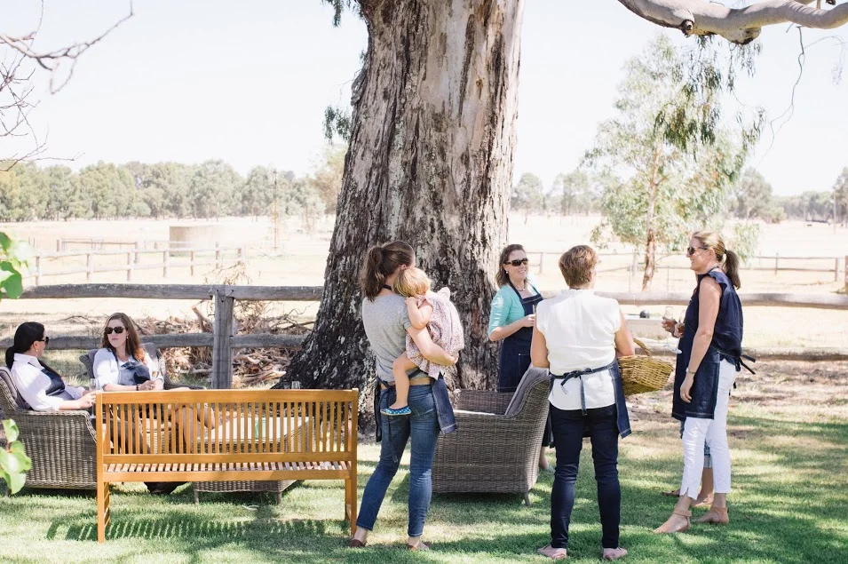 Under the big gumtree - glasses of bubbles in the shade overlooking the farm
