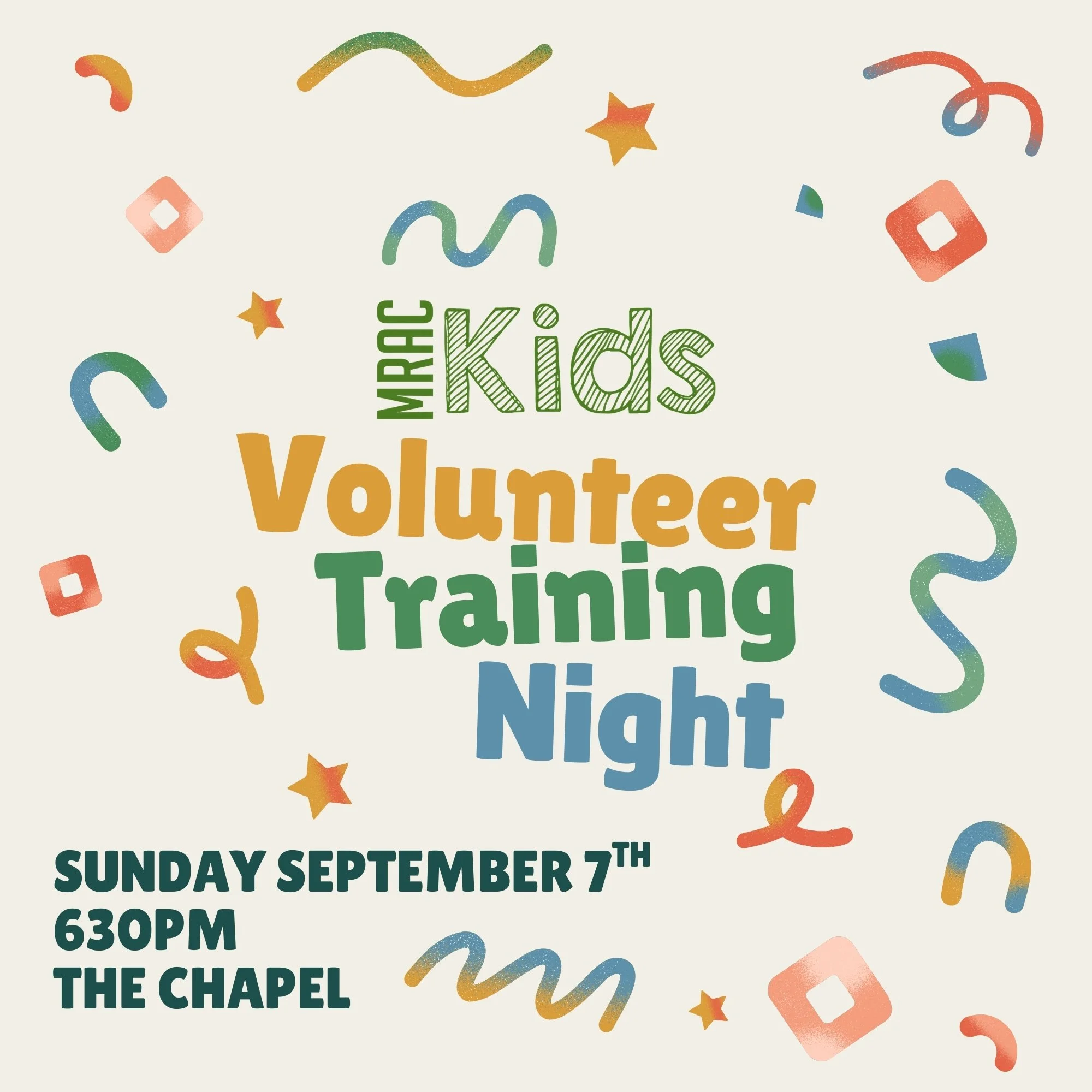 Are you an MRAC Kids Volunteer??
Would you like to be one??

This Sunday September 7th at 6:30PM is our MRAC Kids Ministry Volunteer Training Night!

💥If you are a currently volunteer; come and refresh your knowledge, learn something new, and get th
