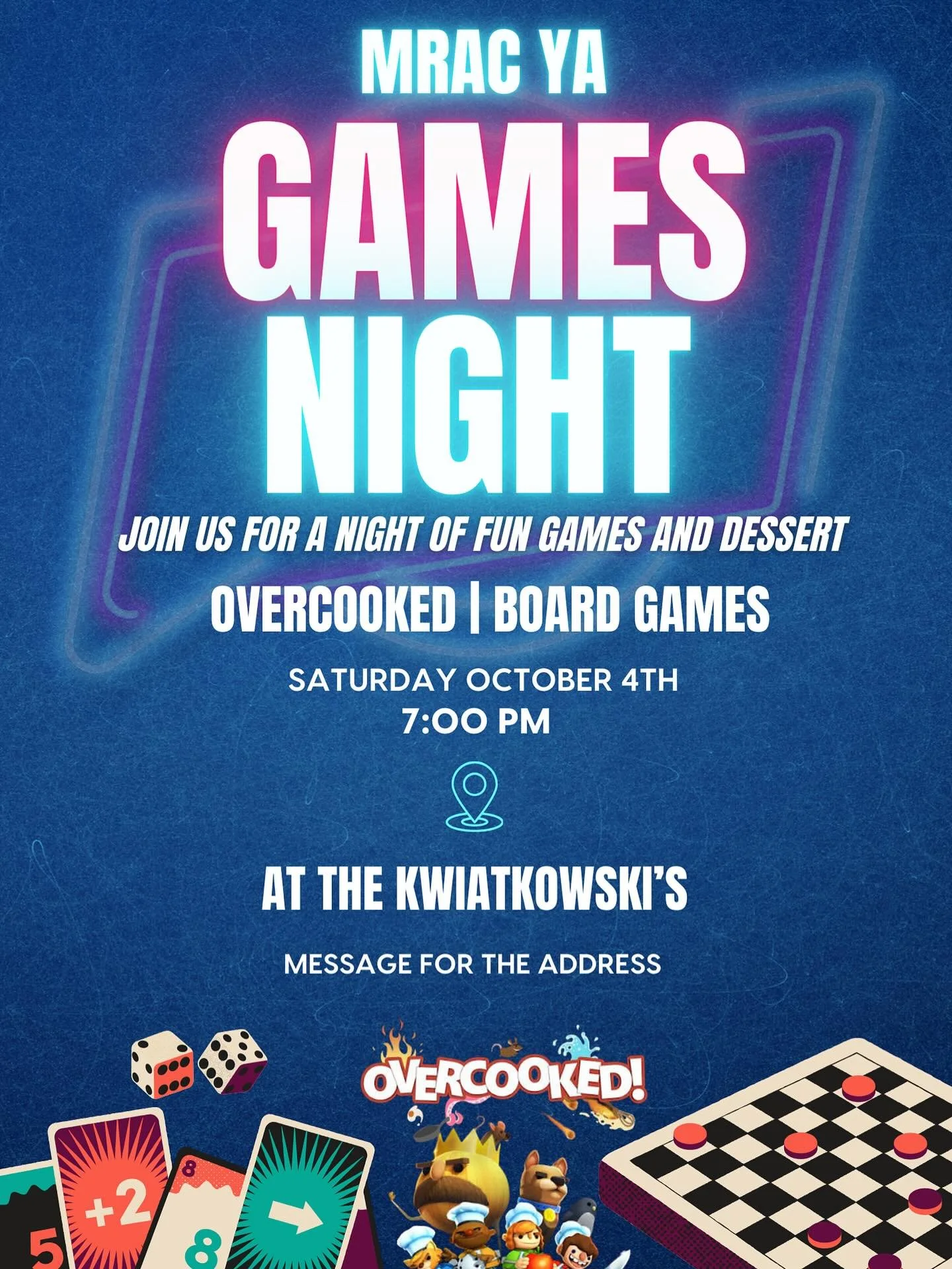 Join us on October 4th at 7PM for a fun night of games and dessert ! We hope to see you there