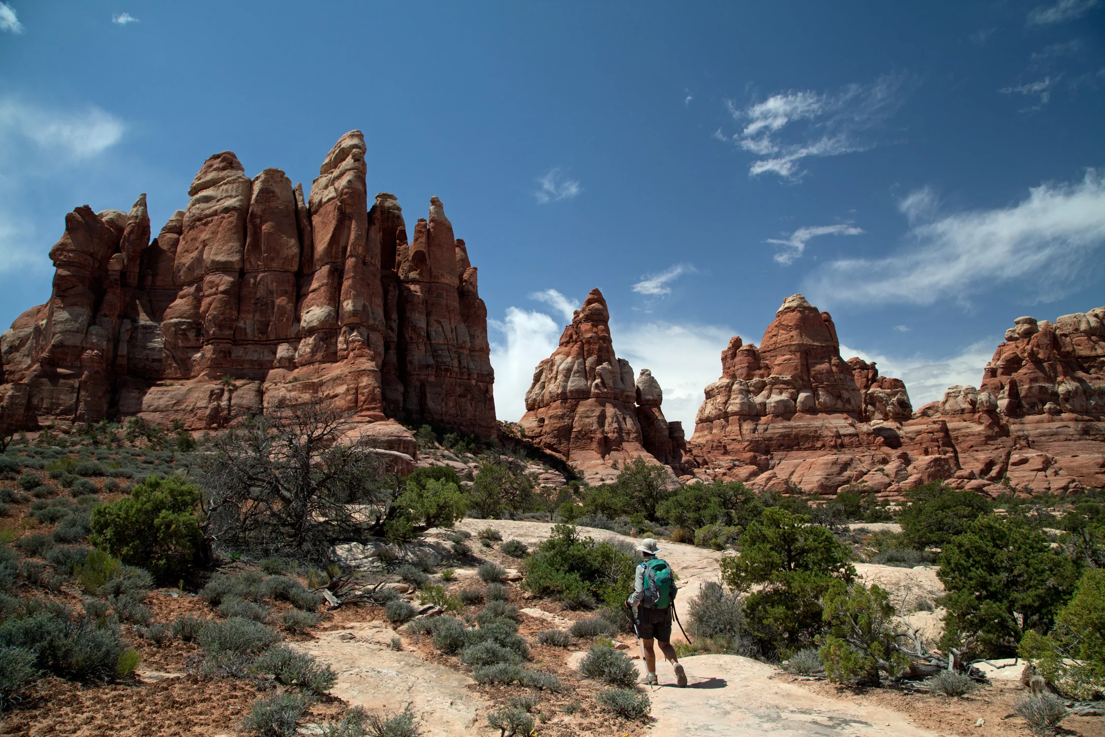 Terry trekking about the Needles District. Park visit #8 .