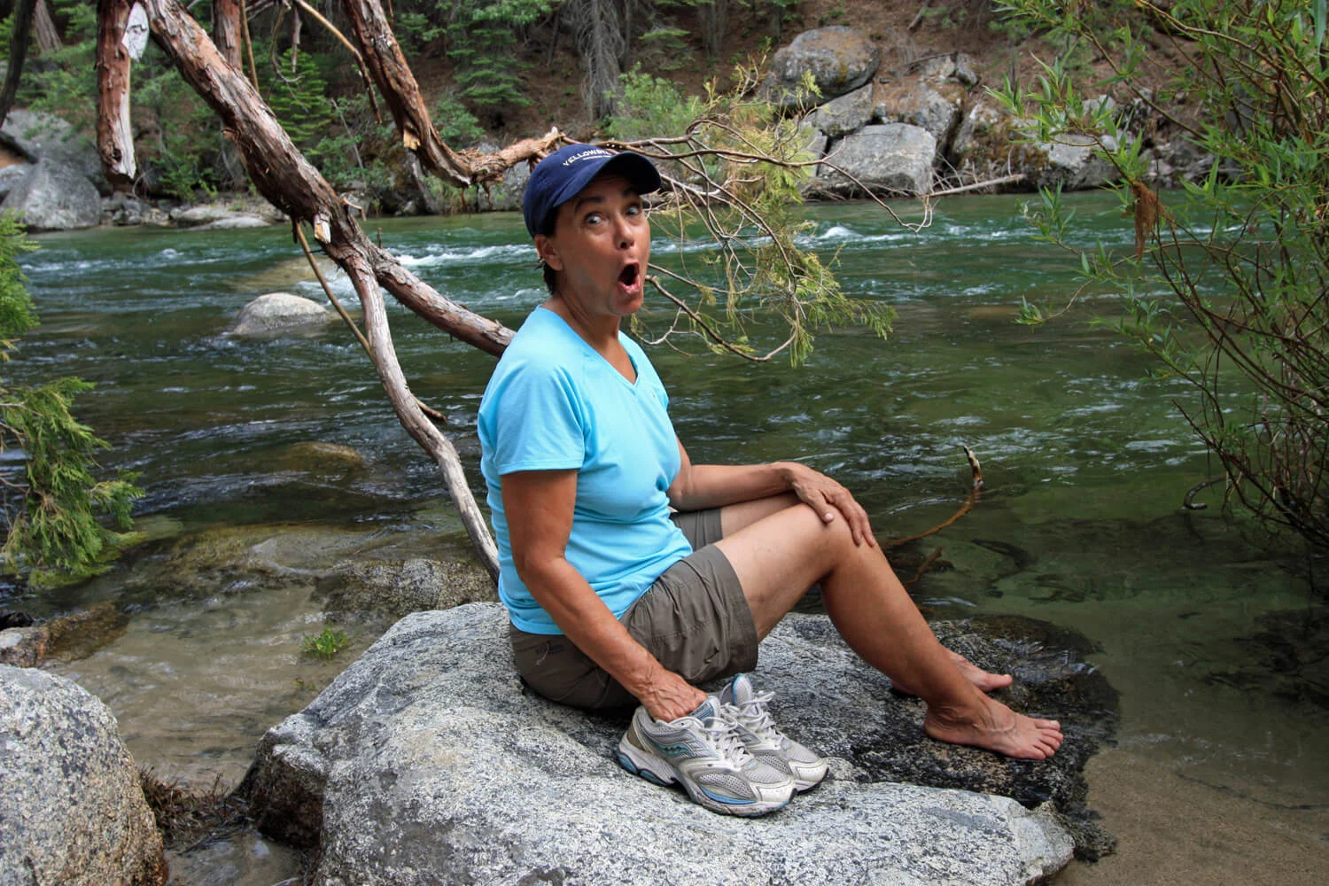 Experiencing the cold waters of the Kings River during our trek to park #14 .